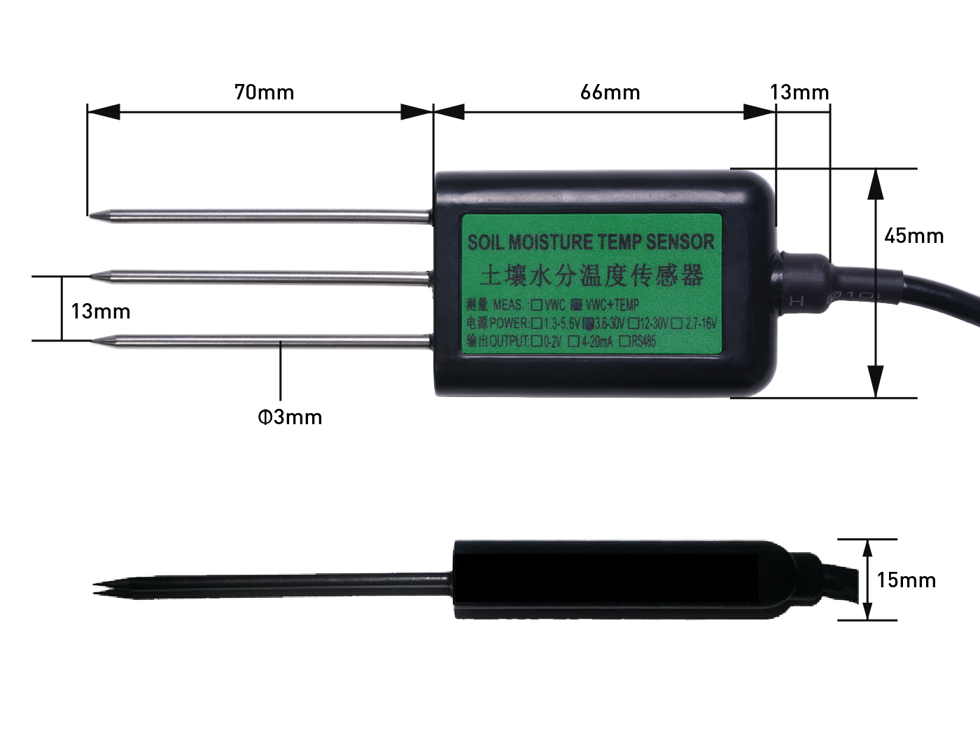Industrial Soil Moisture & Temperature Sensor MODBUS-RTU RS485, 0-2V Analog Voltage (S-Soil MT-02A) - แท้จาก seeedstudio