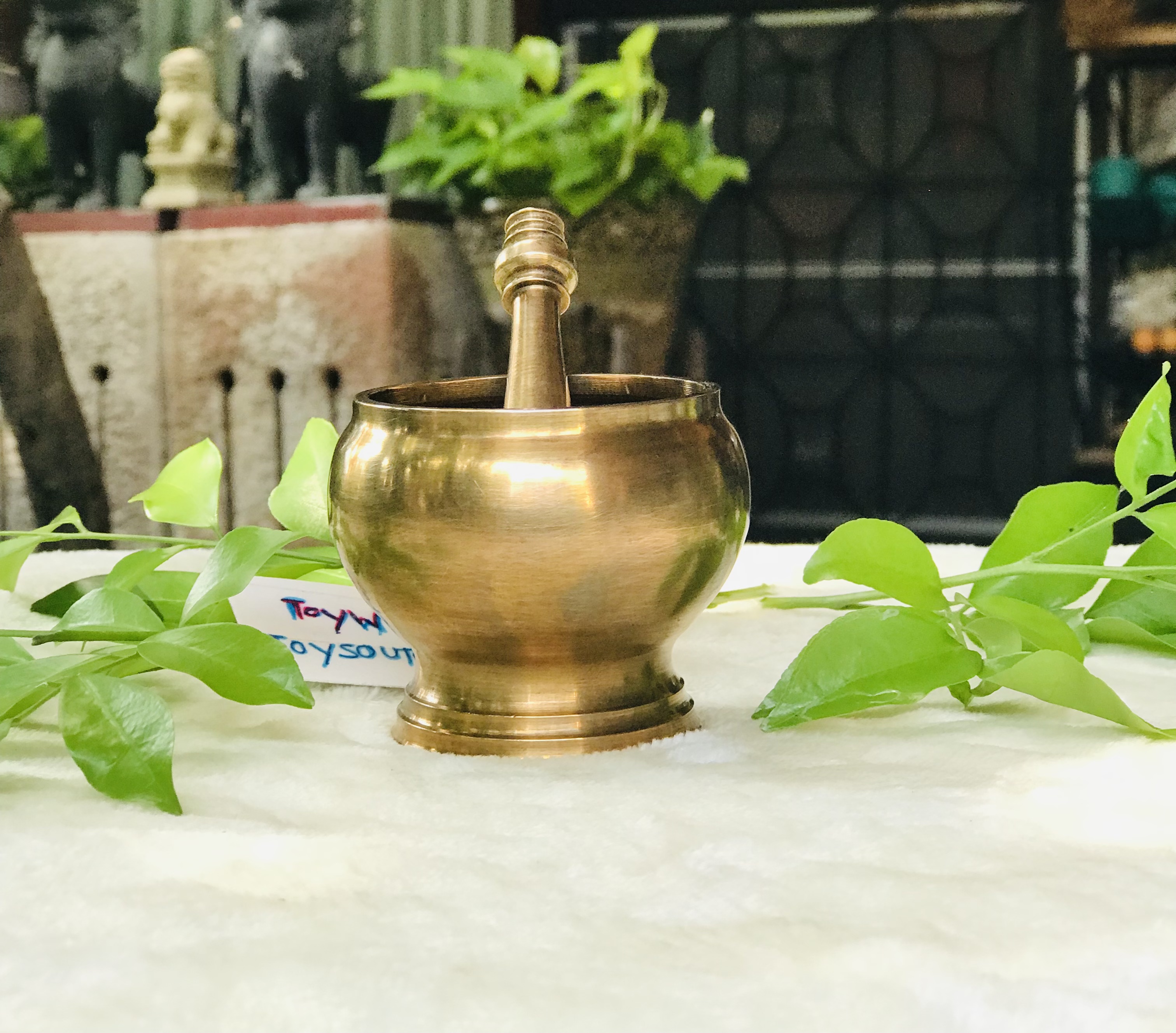 Antique Brass Mortar Grinder Drugs งานเก่าหนาๆ หนักๆ ครกบดยาทองเหลืองพร้อมสาก โกร่งบดยาโบราณ