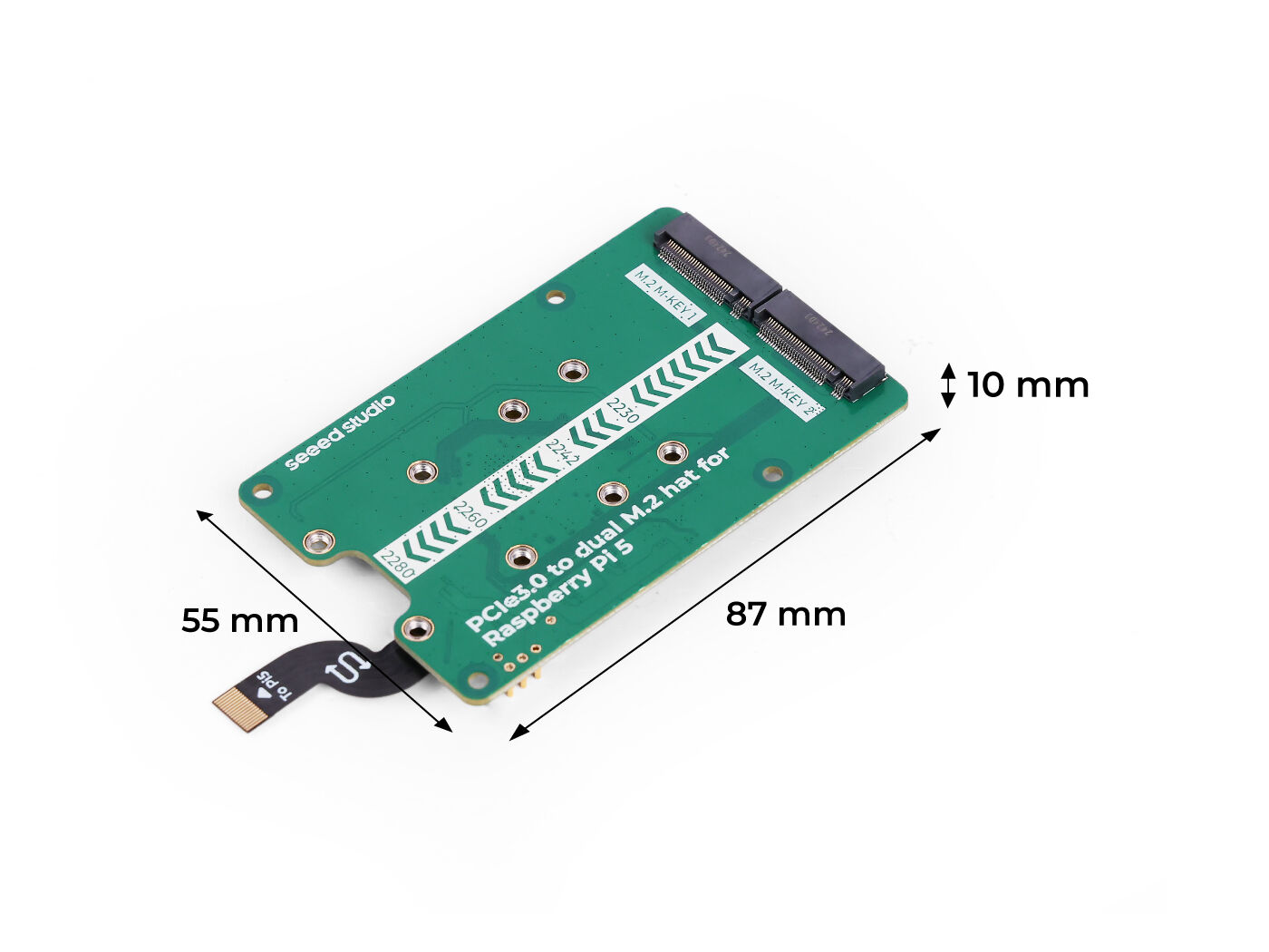 PCIe3.0 Switch to Dual M.2 Hat for Raspberry Pi 5, Support NVMe SSD, Support Hailo8/8L (แท้จาก SeeedStudio)
