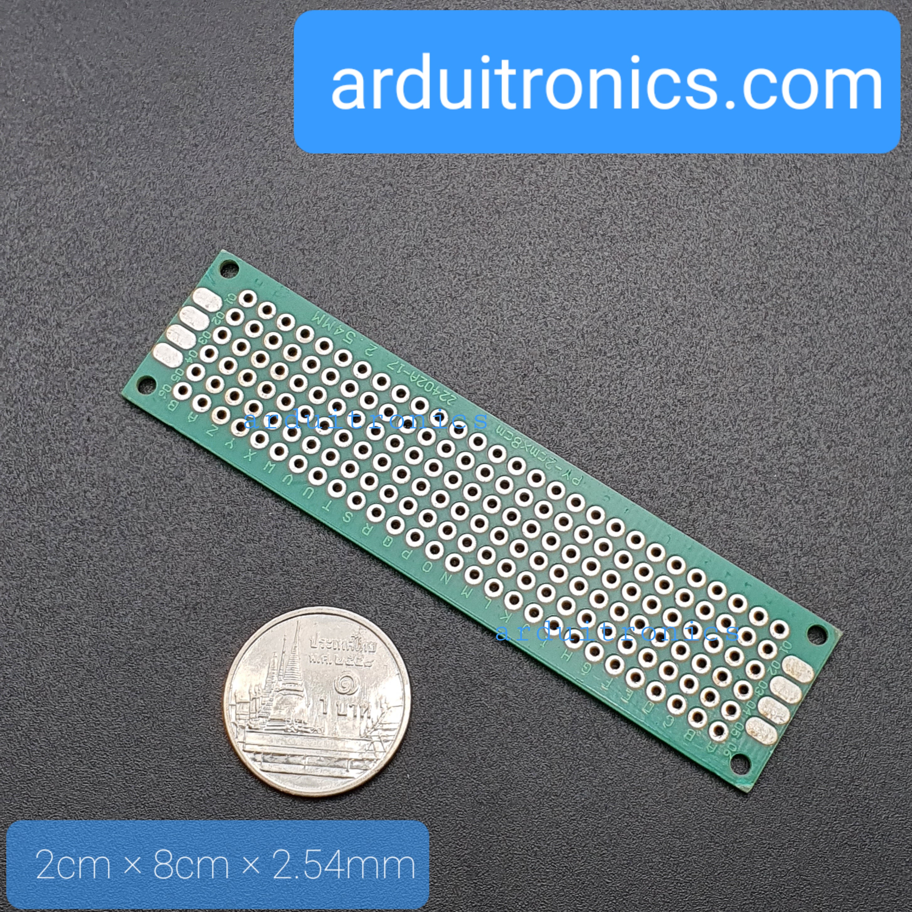 แผ่น PCB ไข่ปลา 1 หน้า ขนาด 2x8cm แผ่นปริ๊นอเนกประสงค์ Prototype PCB Through Hole Universal PCB จำนวน 1 แผ่น