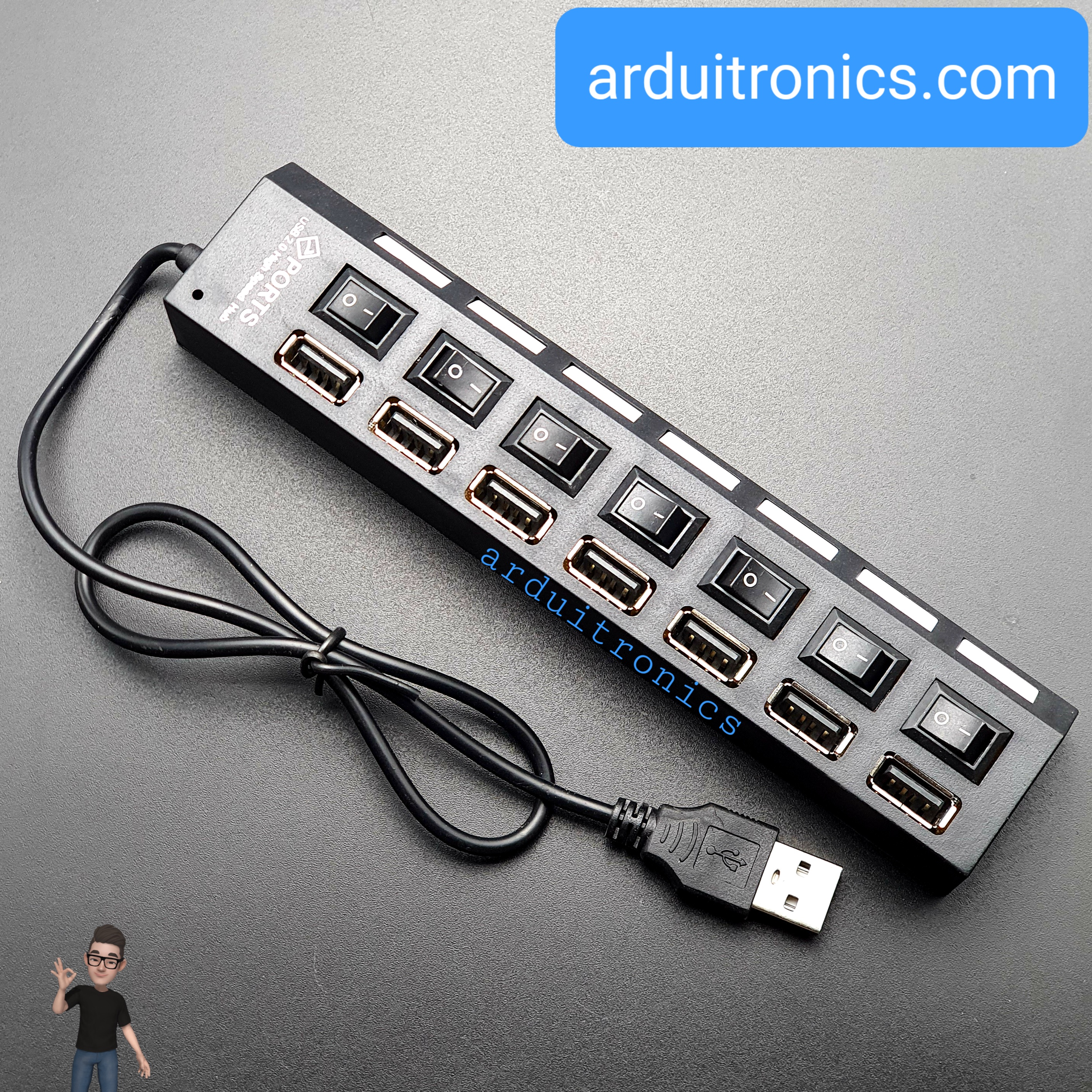 7 Ports USB Hub High-speed USB2.0 Individual LED Power Switches ( Black )
