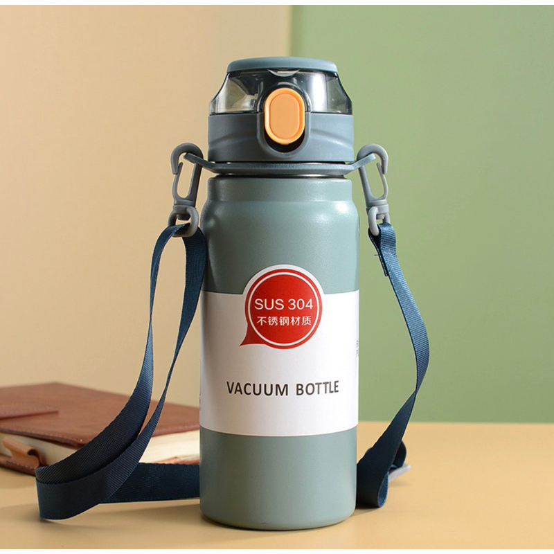 กระติกน้ำสแตนเลส 304 แท้ เก็บอุณหภูมิความร้อนความเย็น ขนาด 600ml และ 800ml มีสายสะพาย