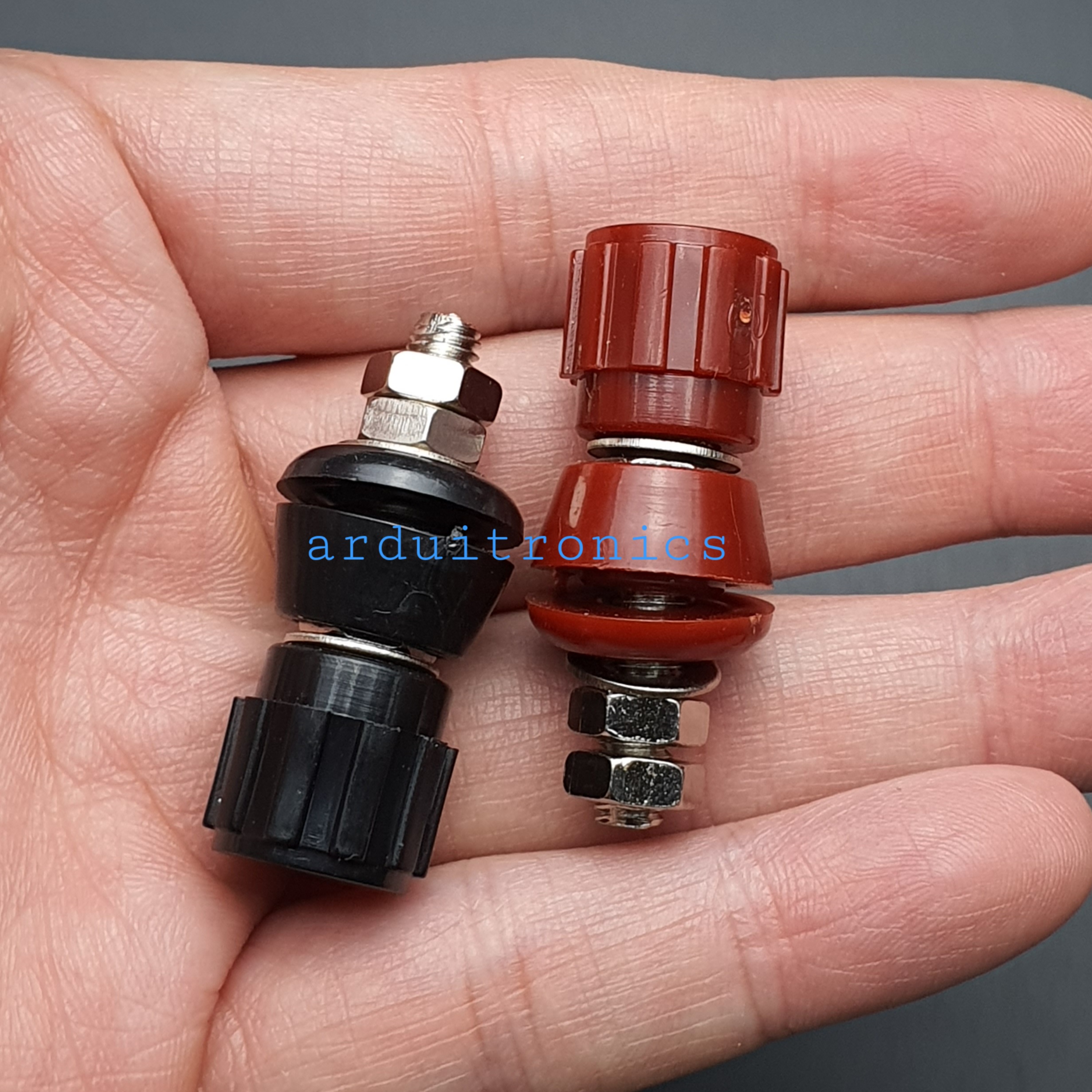 (1คู่) JS-107ขั้วต่อขนาด M5 (JIEXIANZHU) ฝาครอบเบกาไลต์+เกลียวทองแดง น๊อตวัสดุเหล็กชุบนิกเกิล สำหรับเครืองเชื่อม อินเวอร์เตอร์ แบตเตอรี่