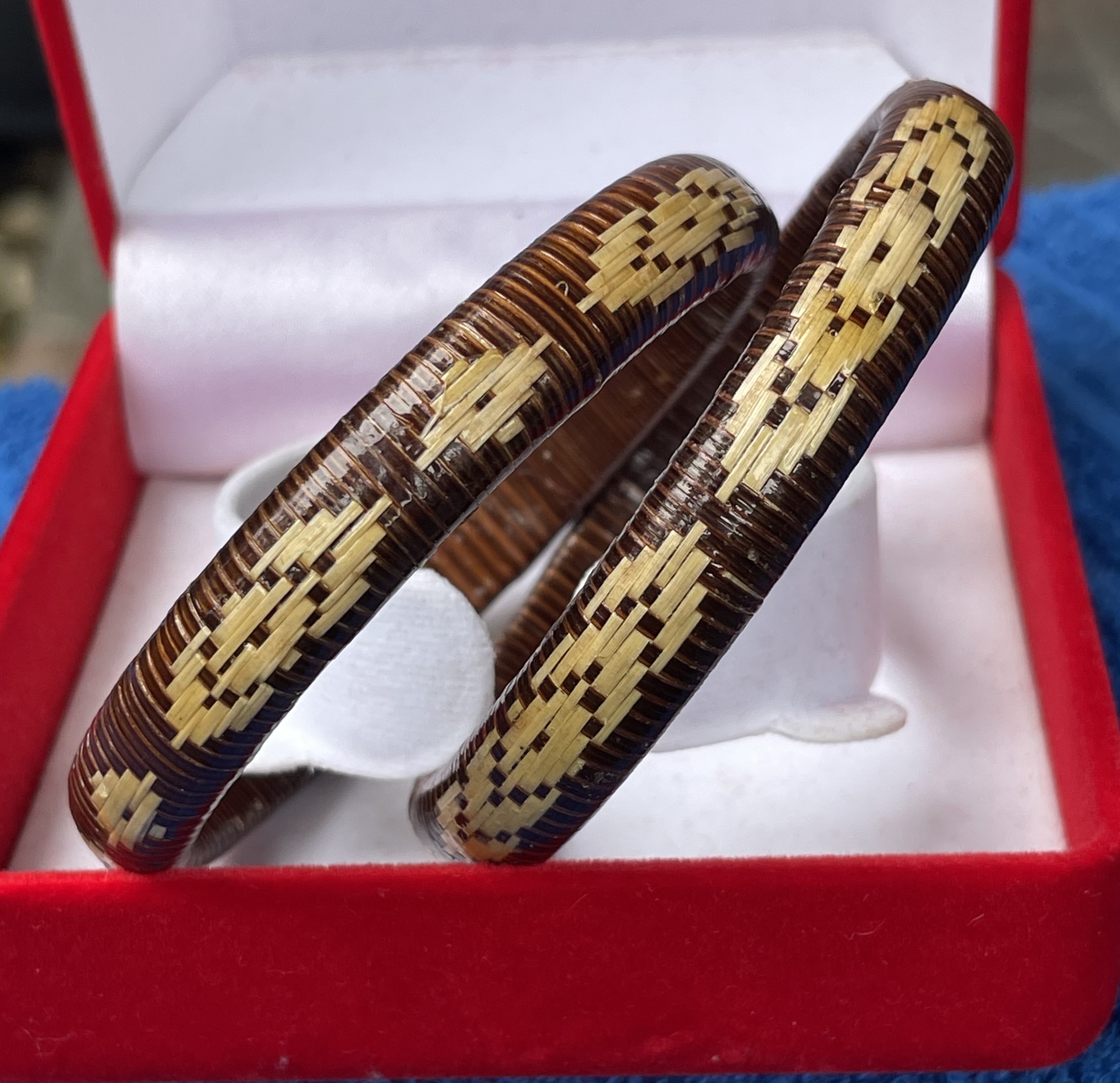 2 ชิ้น( 1 คู่) กำไลข้อมือ ย่านลิเภาสาน 2 Pcs Vintage Rattan Bangle Bracelets Brown
