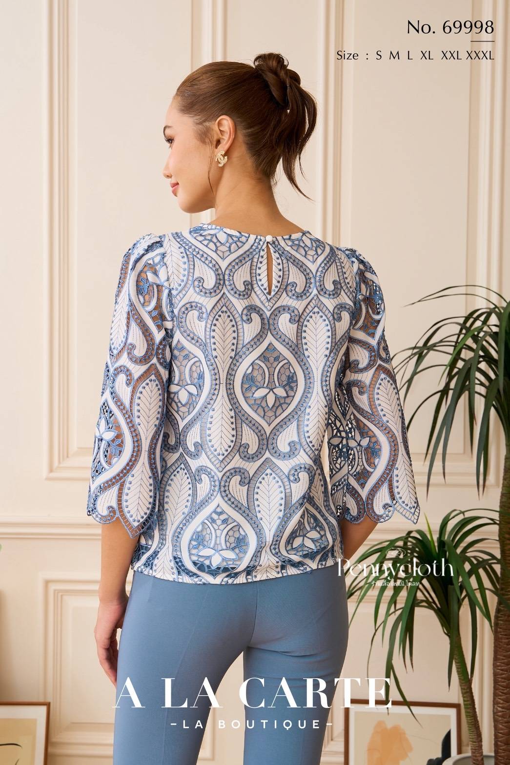 A La Carte รหัส 69998 เสื้องานปักลูกไม้จอร์เจีย คอกลม แข 3 ส่วนแฟร์ สวยหรู