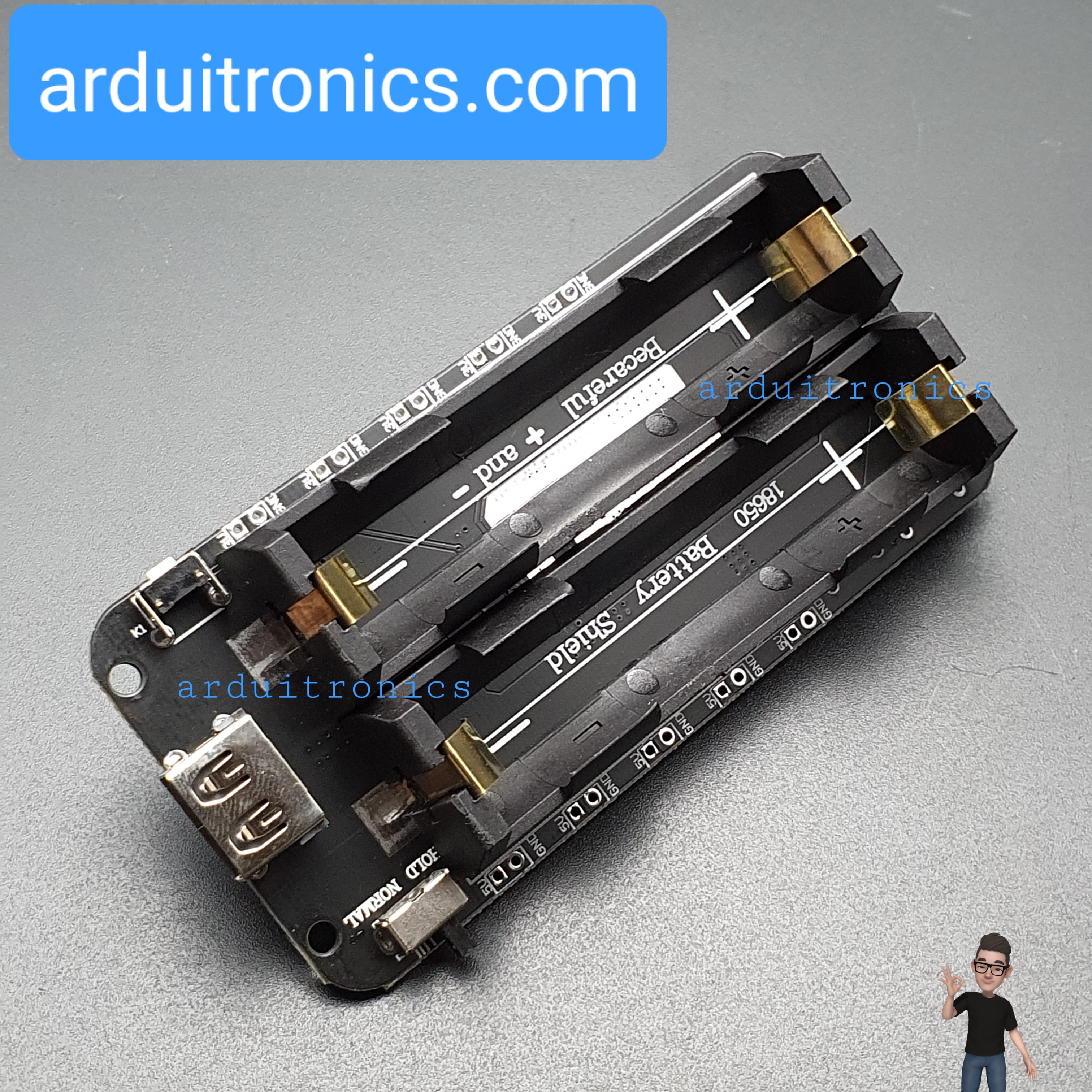 โมดูลชาร์จแบตเตอรี่ 18650 แบบ 2 ก้อน พร้อมช่องจ่ายไฟ USB Battery Shield V3 สำหรับ Raspberry Pi WEMOS Arduino ESP8266