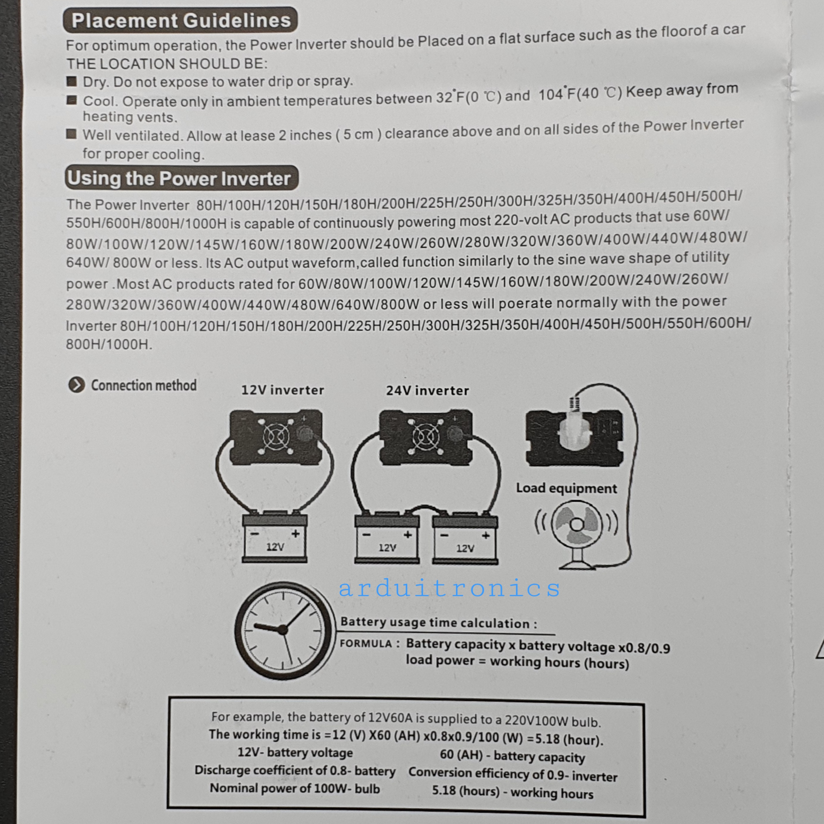 DC to AC Power Inverter 500W 12VDC to 220VAC 50 Hz (modified Sine Wave) สีดำ