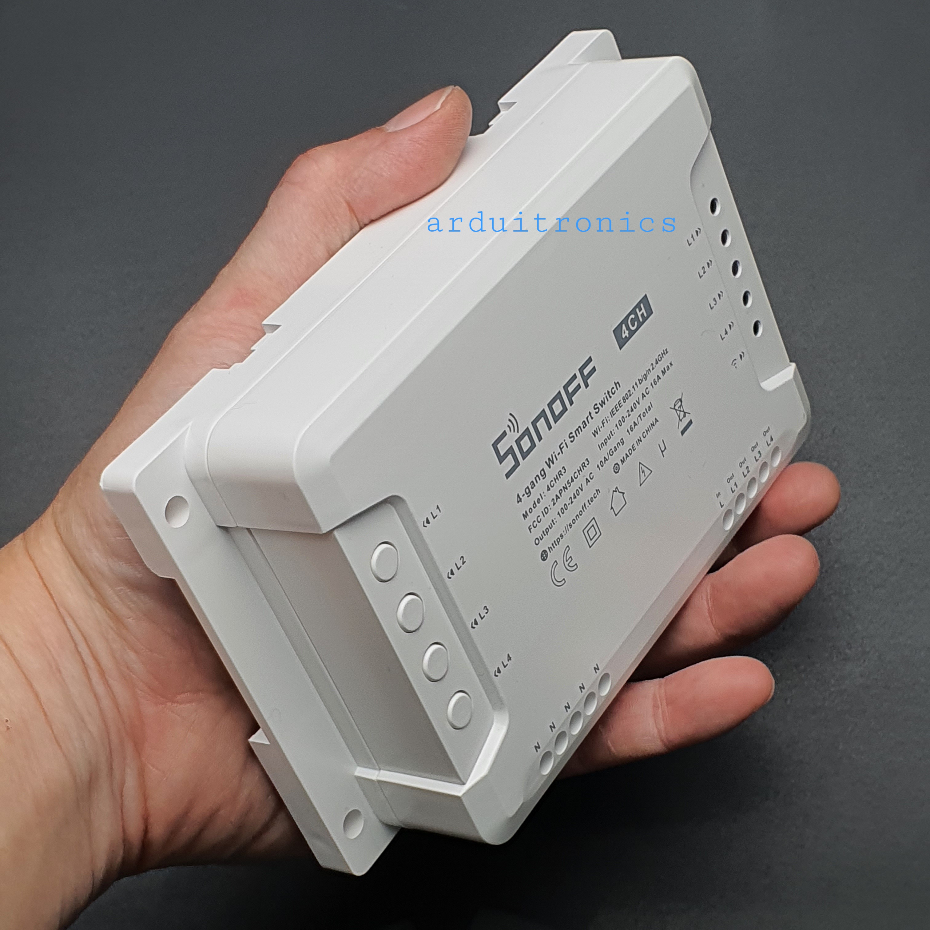 Sonoff 4CH R3 (รุ่นล่าสุด) สวิตซ์ Wi-FI แบบ 4 ช่อง ควบคุมแยกอิสระผ่านปุ่มและแอพ เลือกได้ 3 โหมด รองรับ Google Home, Alexa