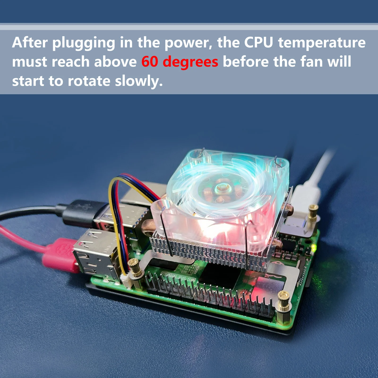 52Pi Low-Profile Ice Tower Cooling Fan RGB LED Light for Raspberry Pi 5