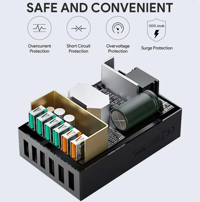 AUKEY 50W/10A 6 Ports USB Wall Charger (port 1-4 USB) (port 5,6 - Quick Charge)