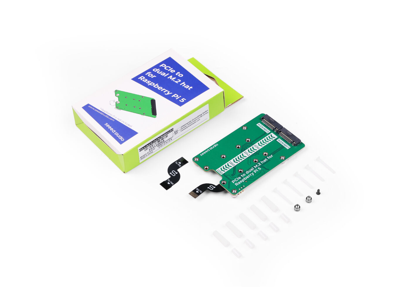 PCIe2.0 to dual M.2 hat for Raspberry Pi 5, Support NVMe SSD, Support Hailo8/8L (แท้จาก SeeedStudio)