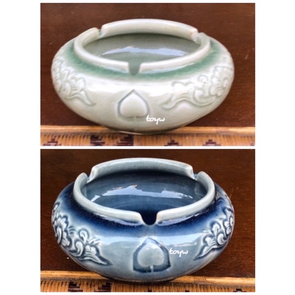 ที่เขี่ยบุหรี เซรามิคใส่ของรักษ์ โลโก้ธนาคารไทยพาณิชย์ ไทยศิลาดล Celadon ขนาดกว้าง 5 นิ้ว สูง 2.5 นิ้ว