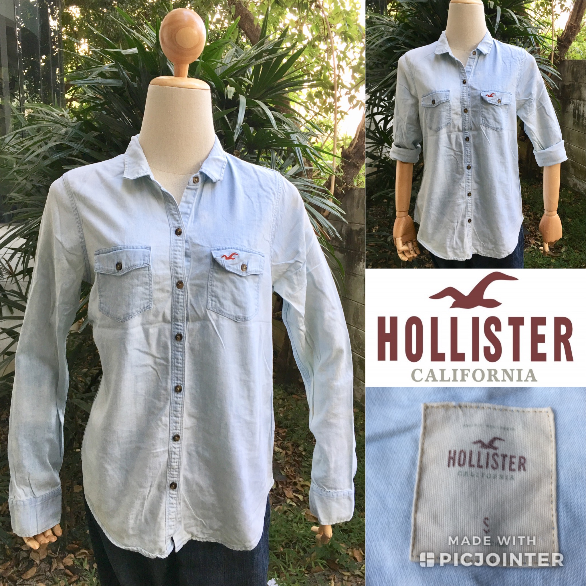 2sis1bro แบรนด์แท้ Hollister เสื้อเชิ้ต เสื้อยีนส์ ผ้าหนา มือสอง พร้อมส่ง sz S