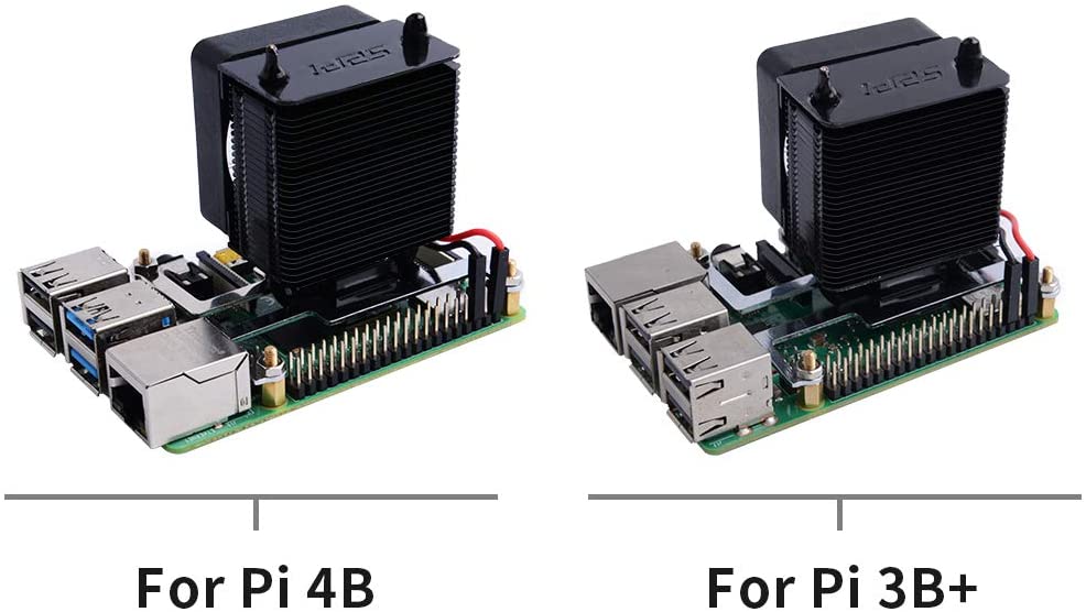 Black - ICE Tower CPU Cooling Fan for RPi 4B / 3B+/ 3B (สีดำ) with RGB LED