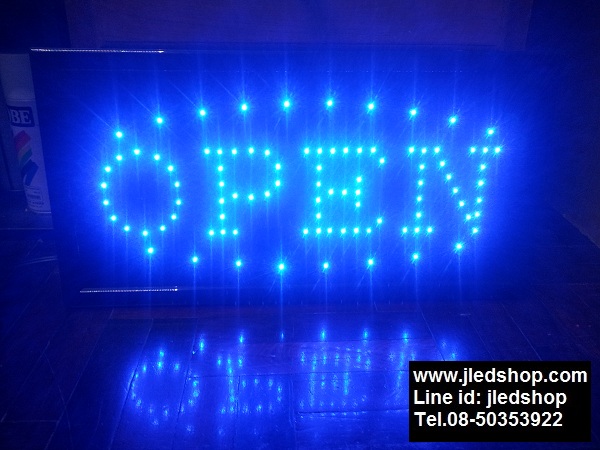 ป้ายไฟ OPEN สีน้ำเงินล้วน