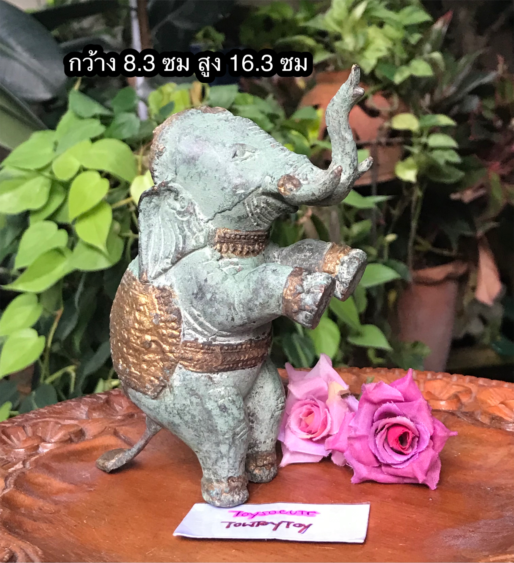 Vintage Bronze Elephant Statue Lucky Wild Animal Sculpture Bronze : ช้างเนื้อสัมฤทธิ์หล่อตัน