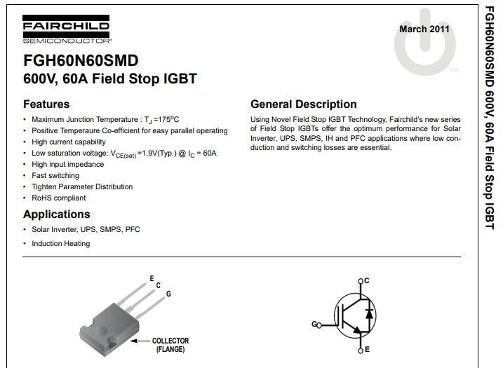 IGBT FGH60N60SMD 600V, 60A Field Stop IGBT