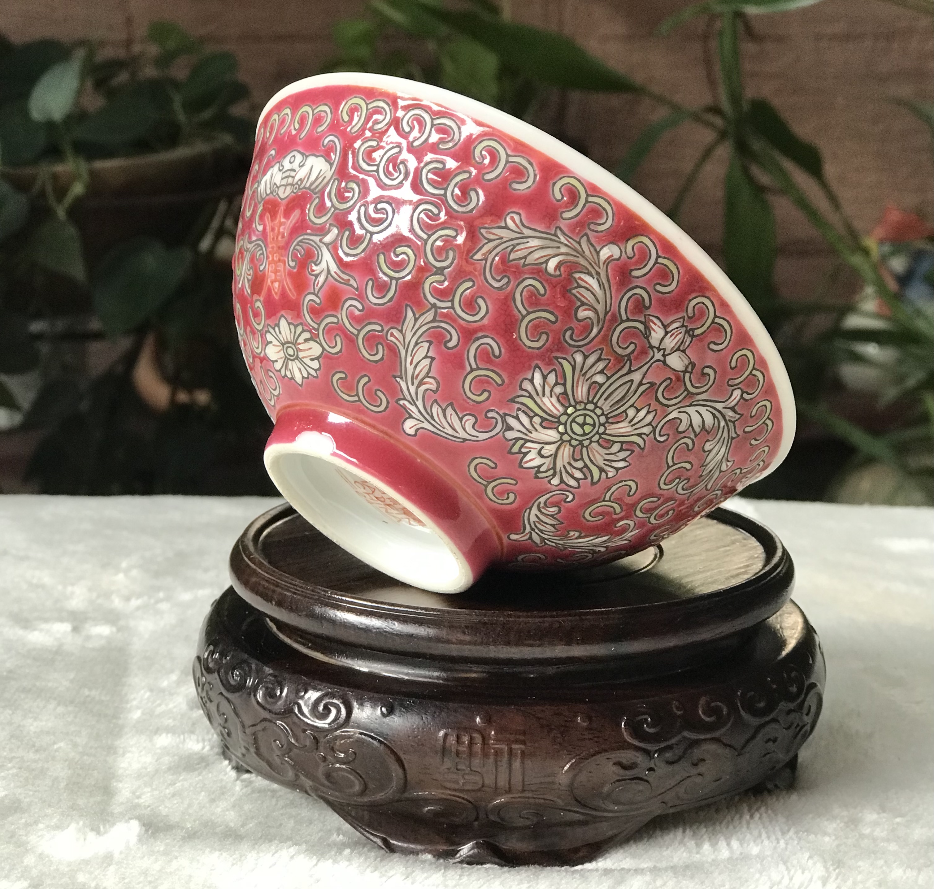 ถ้วยกระเบื้องกังใส โปร่งแสง ลายบ่วงสิ่ว(อายุวัฒนะ) บ่วงซิ่วลายนูน Chinese Bajarong Bowl