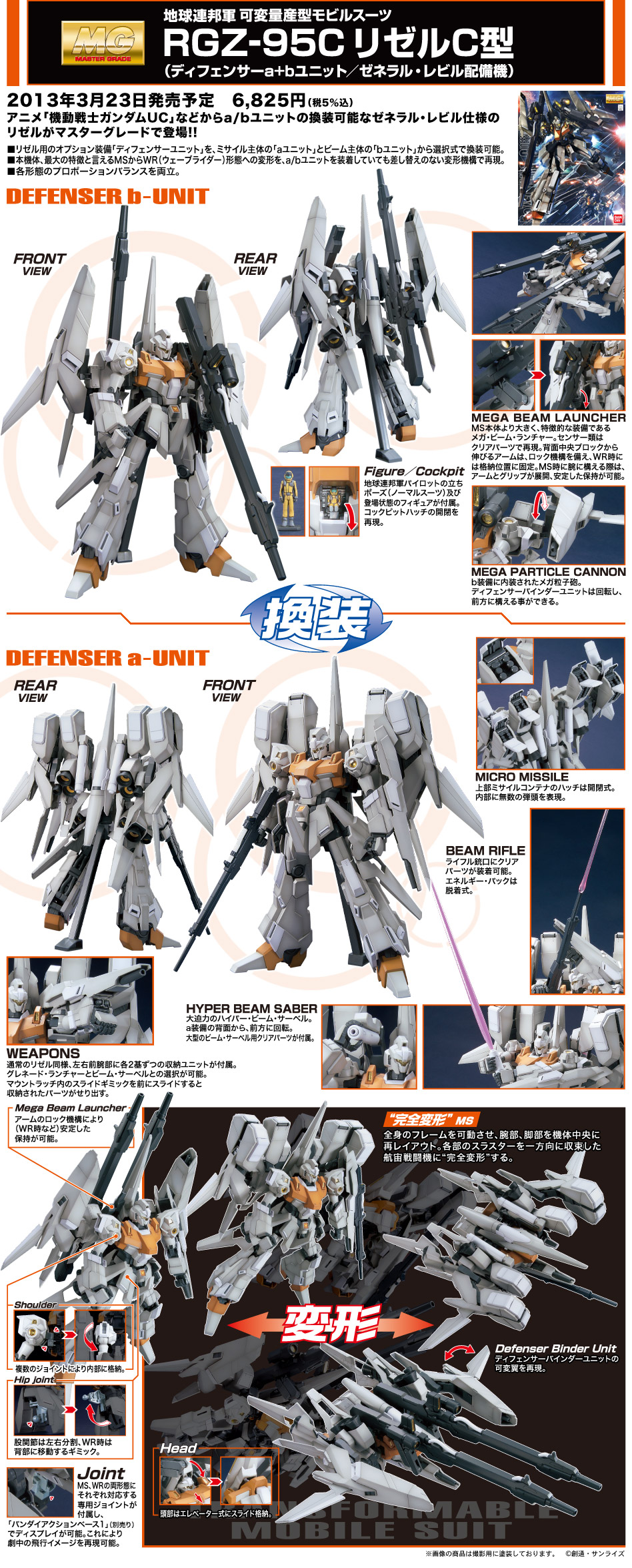 MG 1/100 RGZ-95C ReZEL Type-C (Defenser a+b-Unit) (General Revil)