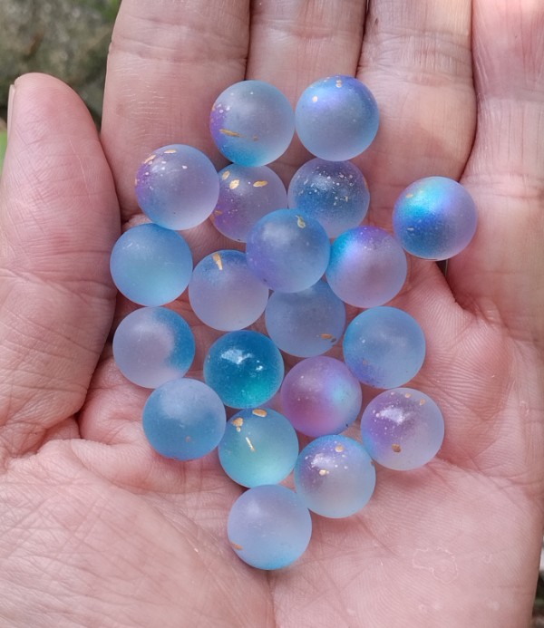 20ลูก หินลูกปัดแก้วสะท้อนแสง สีฟ้าม่วง ขนาด 12 มม