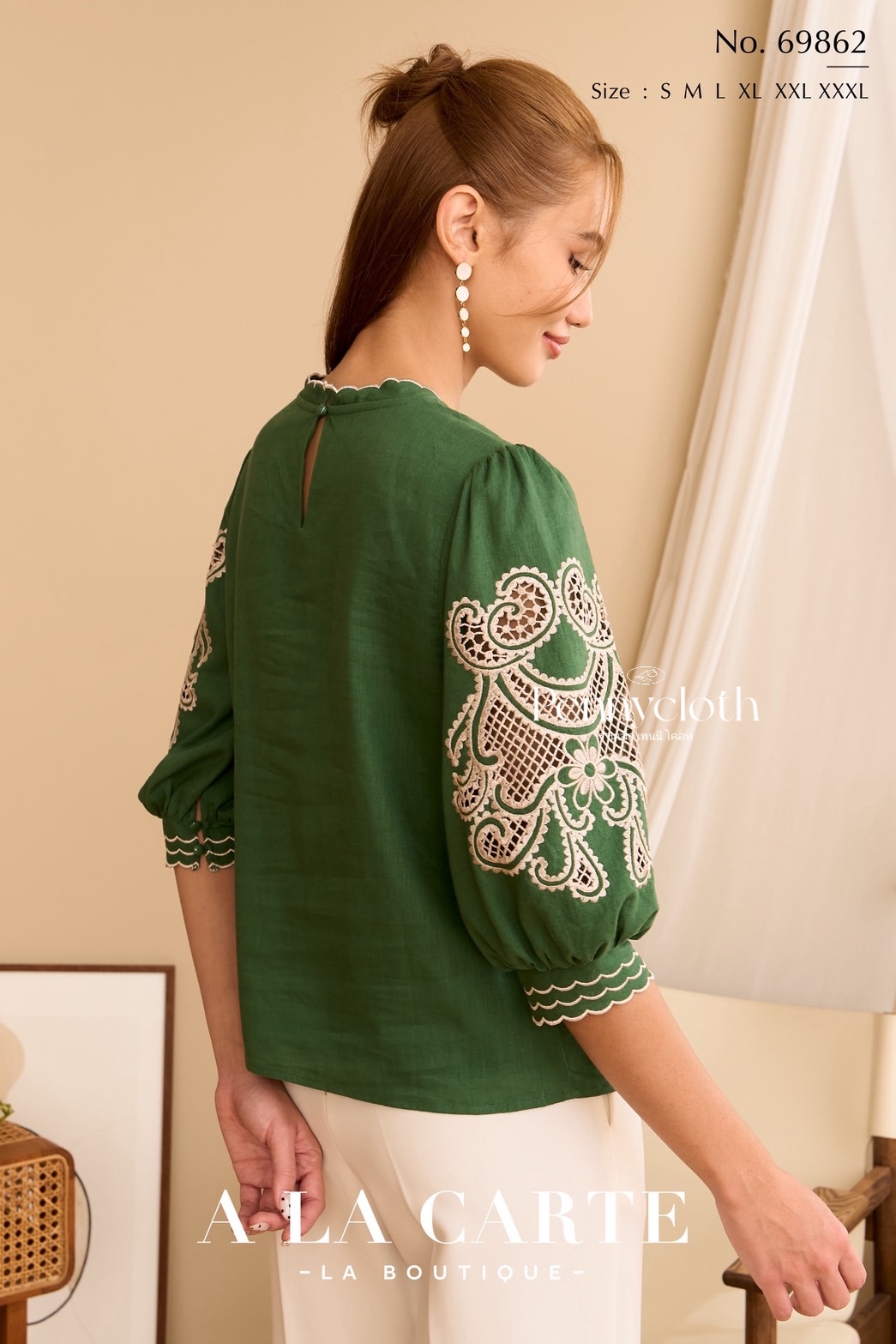 69862 เสื้อ A La Carte ลินินผสมคอตตอน งานปักฉลุ มีซับ เนื้อดีใส่สบาย by PENNY CLOTH