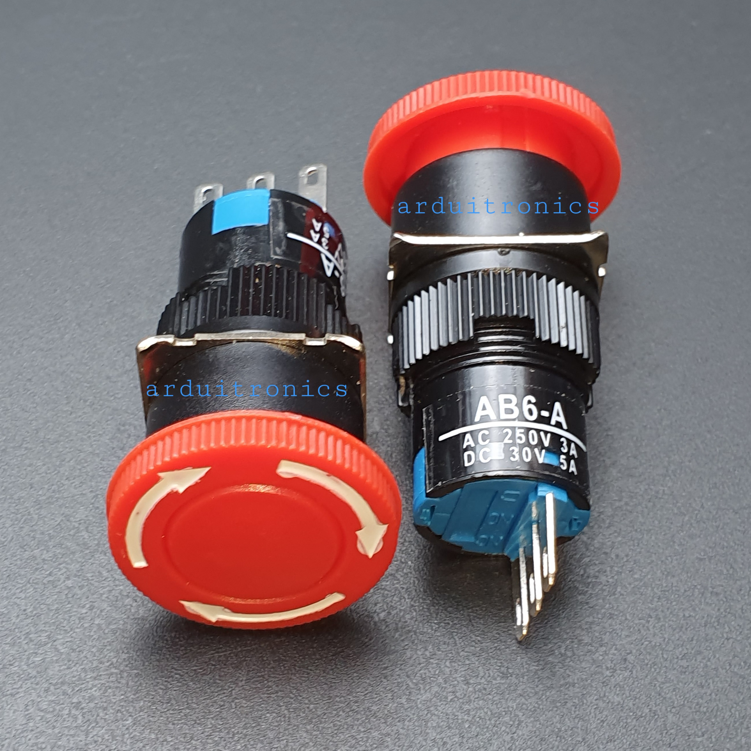 Emergency Stop Switch − Self Locking − 16mm Mounting Hole Dia.16mm/Rating 250VAC 3 Pin