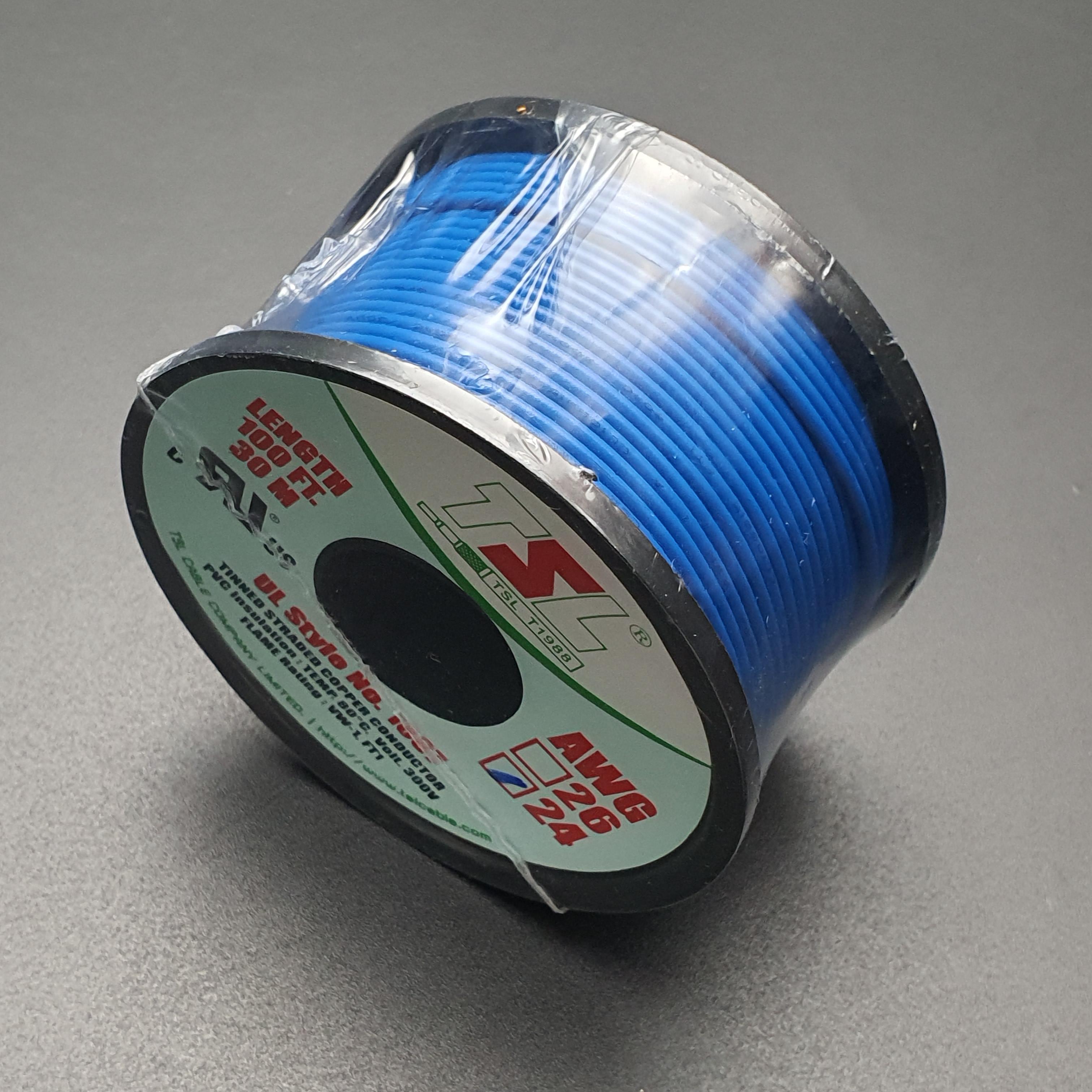 สายไฟอ่อน 24AWG UL1007 100ft สีฟ้า