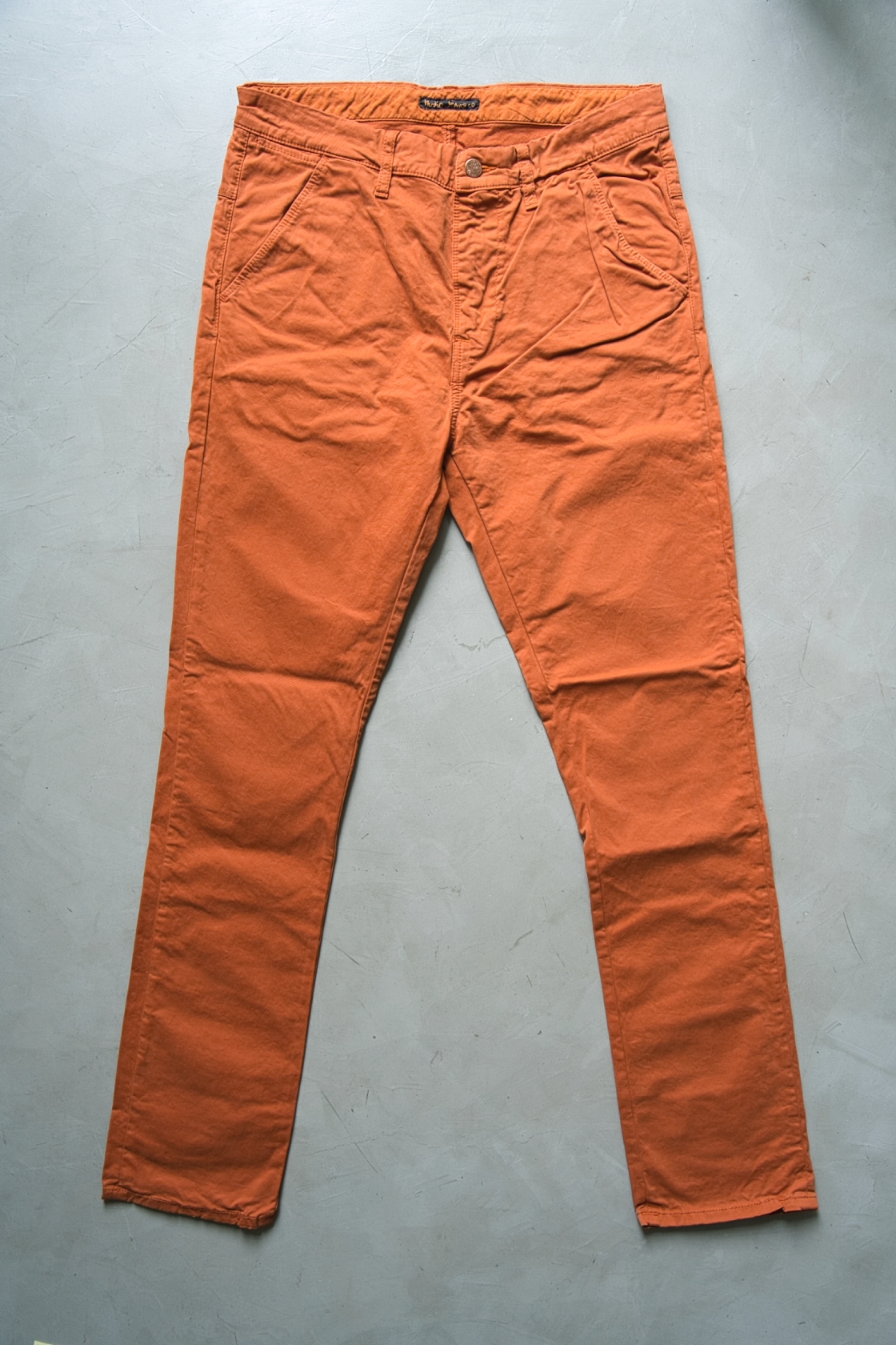 [DEFECT] Khaki Slim Org. Warm Orange กางเกงผ้า Canvas ทรงเข้ารูป Nudie ของแท้ 100%