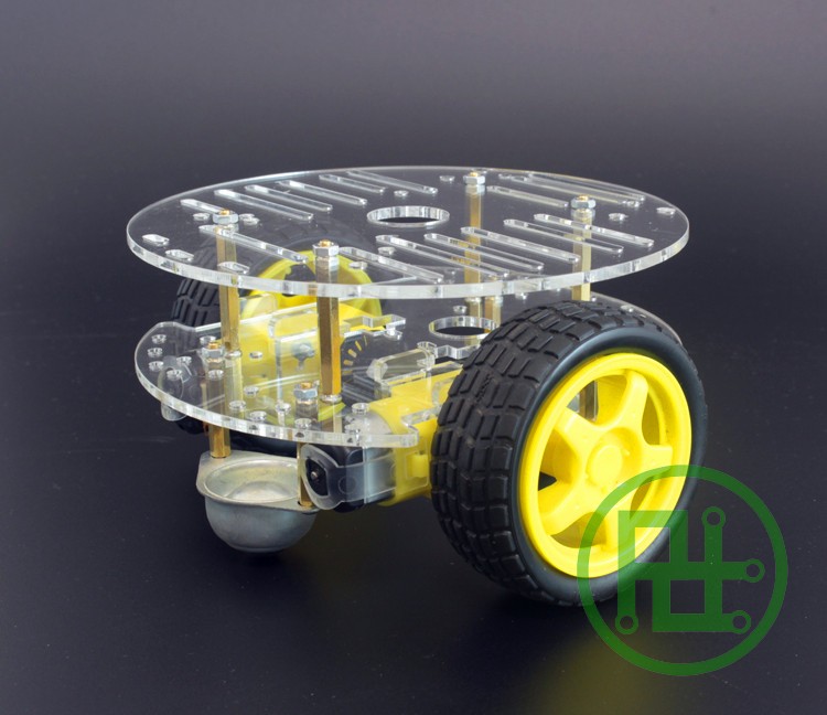 2WD Smart Car Chassis ทรงกลม - แบบ 2 ชั้น มาพร้อม Motor และ Speed Encoder