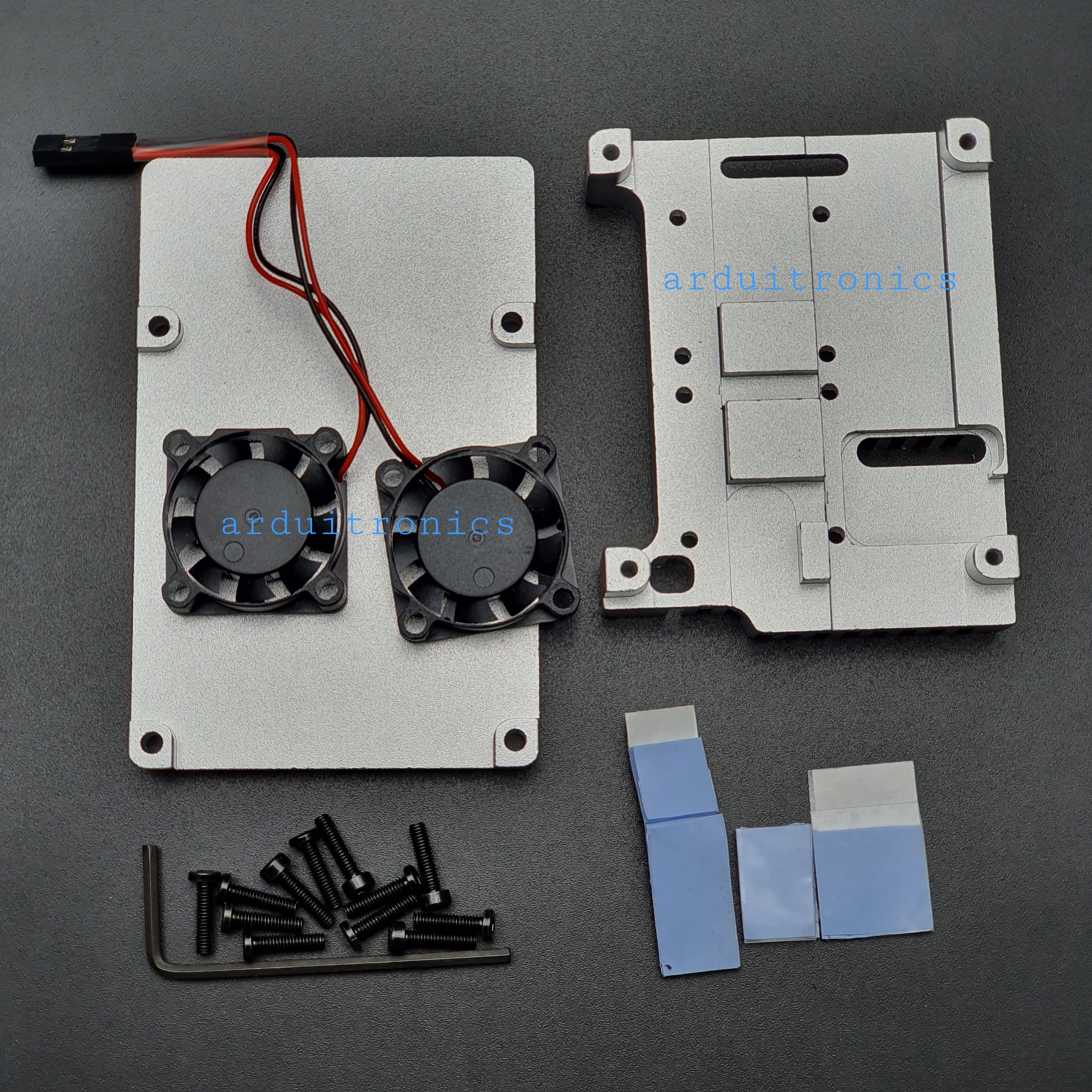 Aluminium Case for Raspberry Pi 4 with Dual Fan (Silver) - สีเงิน