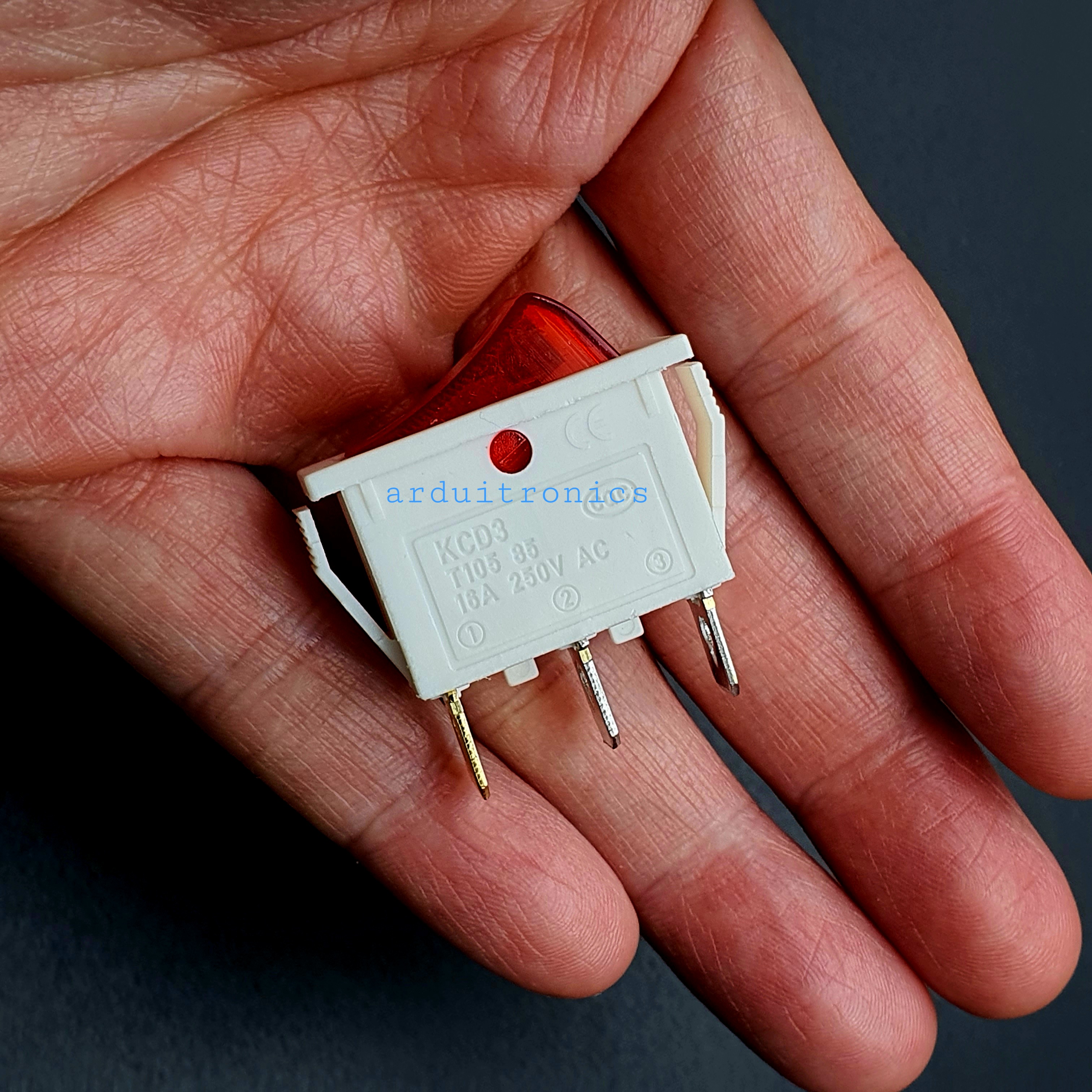 สวิตช์ไฟเปิด/ปิด KCD3-101N 15A 250VAC (3 ขา สีขาว-แดง)
