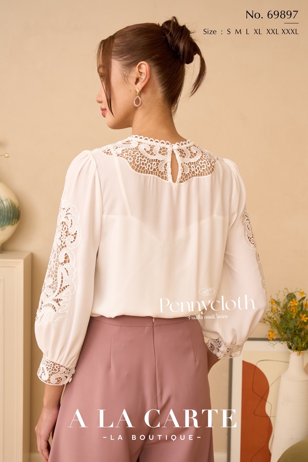 69897 เสื้อ A La Carte เสื้อชีฟองแต่งลูกไม้เนื้อทอ ช่วงอก และแขน by PENNY CLOTH