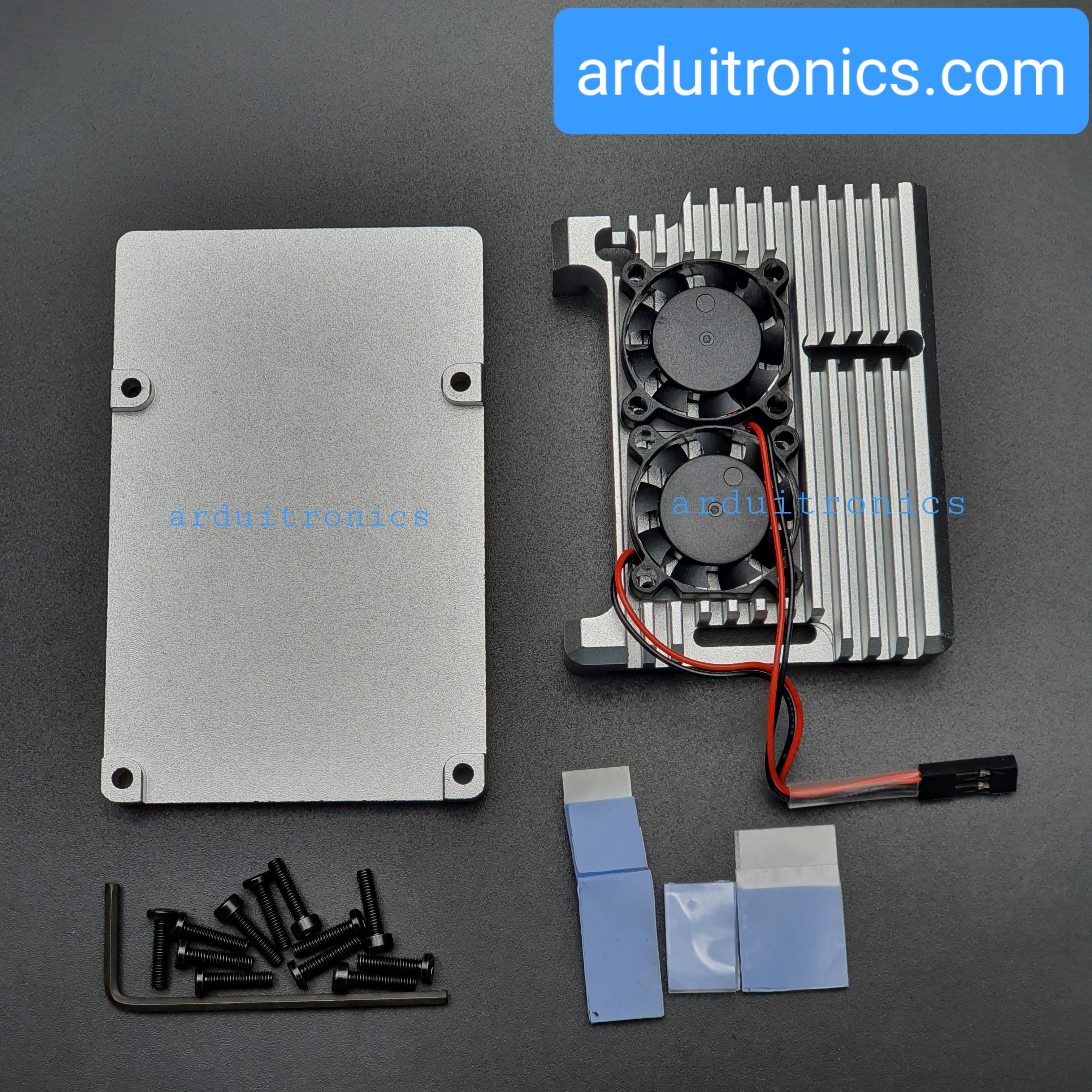 Aluminium Case for Raspberry Pi 4 with Dual Fan (Silver) - สีเงิน