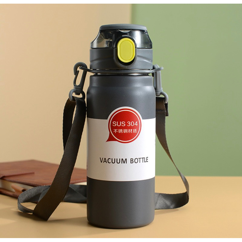 กระติกน้ำสแตนเลส 304 แท้ เก็บอุณหภูมิความร้อนความเย็น ขนาด 600ml และ 800ml มีสายสะพาย