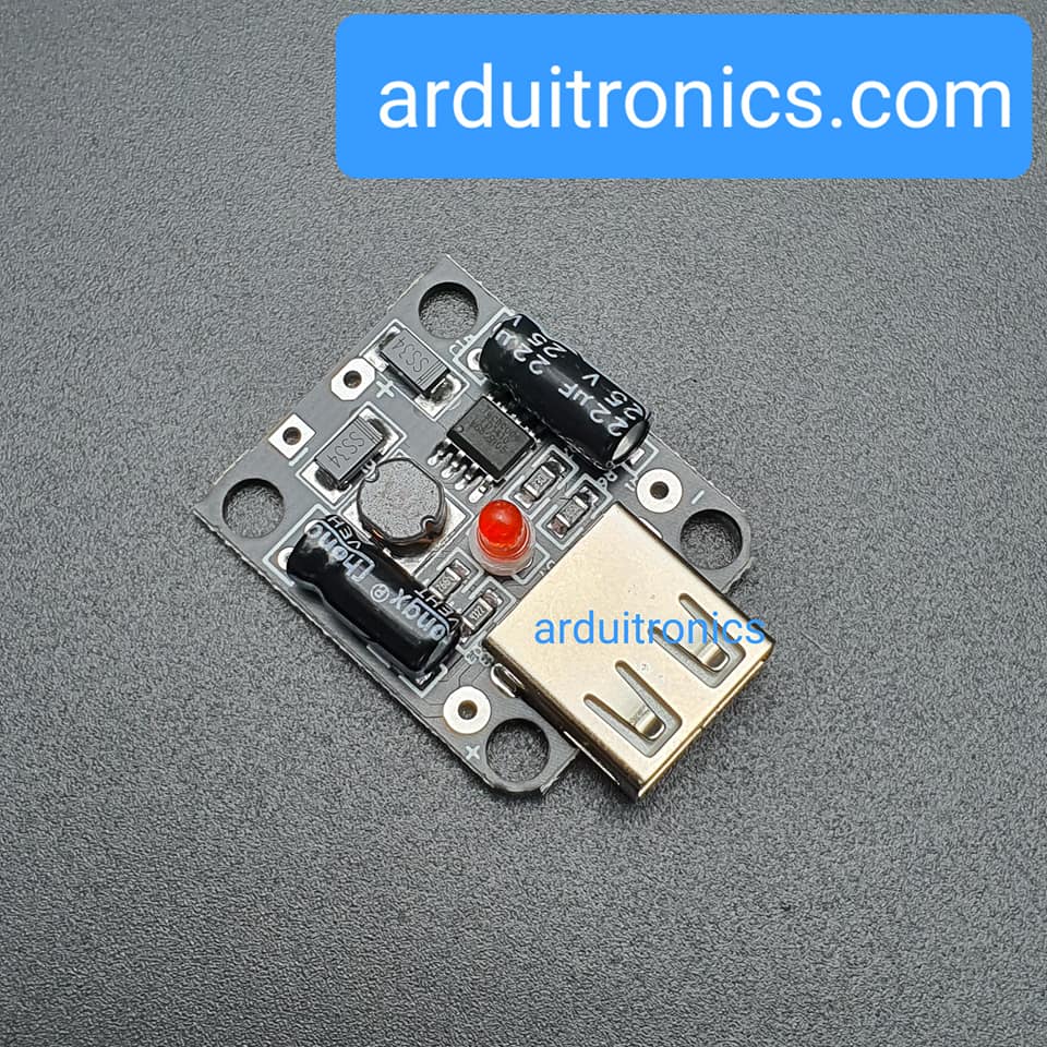 โมดูลแปลงไฟ Step Down 5-20V เป็น 5V แบบ USB กระแสสูงสุด 2A พร้อมกล่อง PCB สีดำ