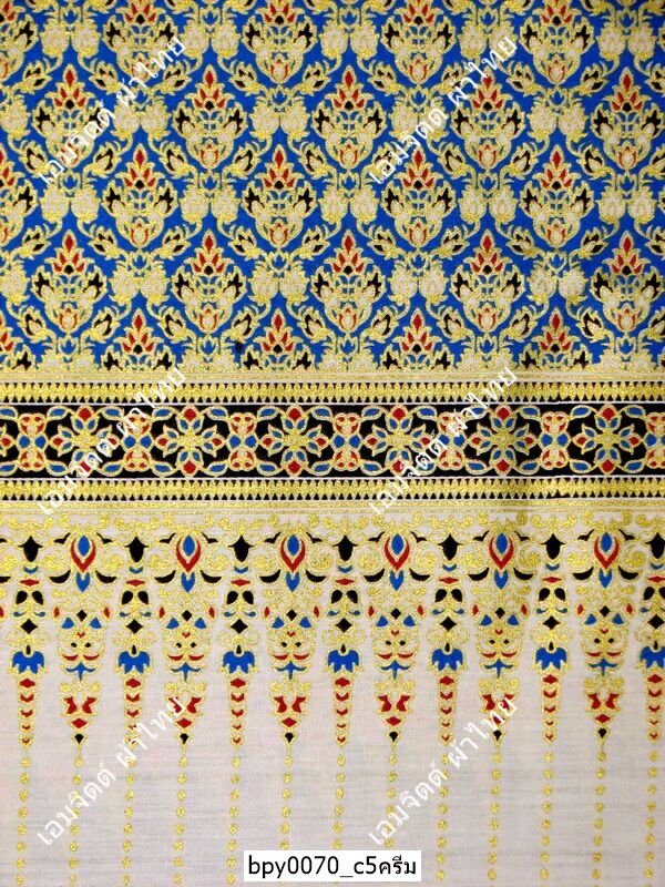 [bpy0070] ผ้าพิมพ์ทอง 1.8เมตร ลายไทย เชิงสูง คอตต้อน 100%