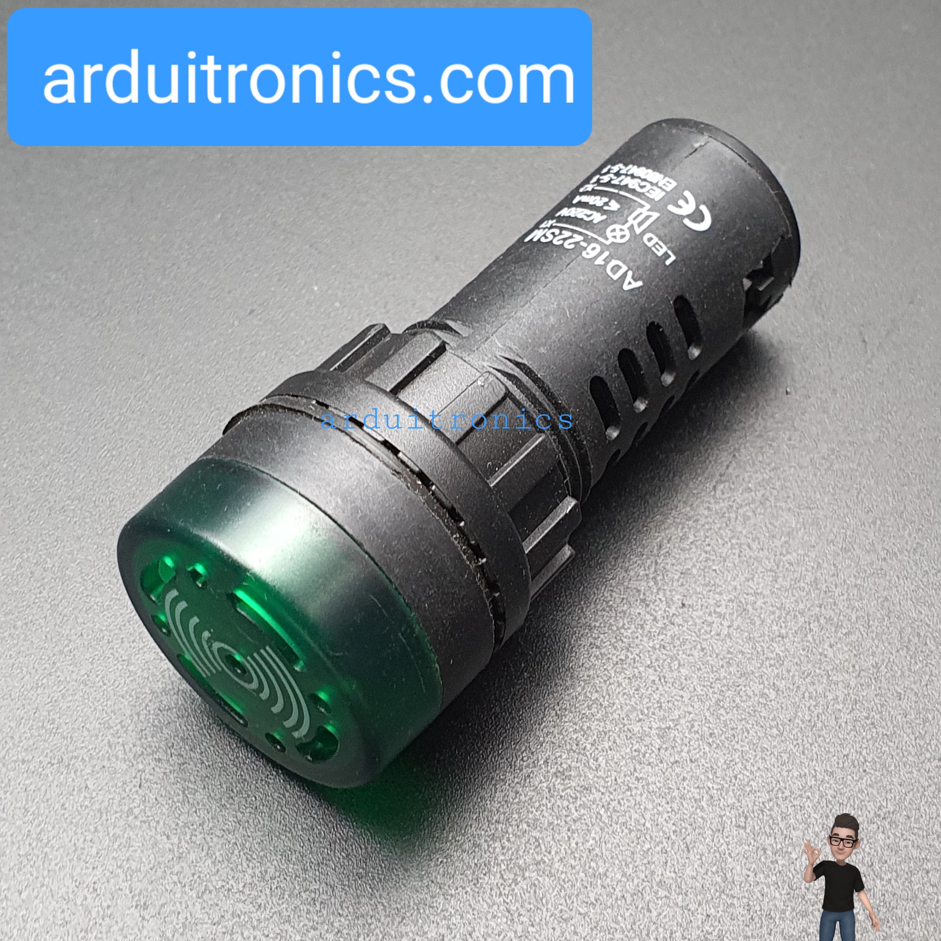 ไฟสีเขียว Buzzer LED Alert 220VAC เสียงและแสงสัญญาณเตือนภัย ออดไฟฟ้า 22mm