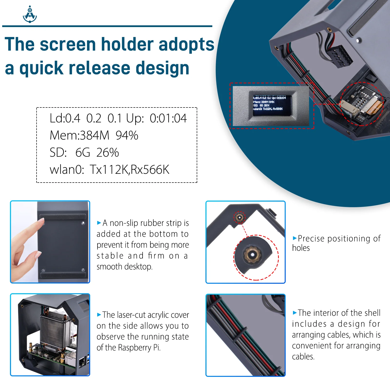 52Pi ABS Mini Tower Kit Black Enclosure Case for Raspberry Pi 5 with Ice Tower Cooler OLED