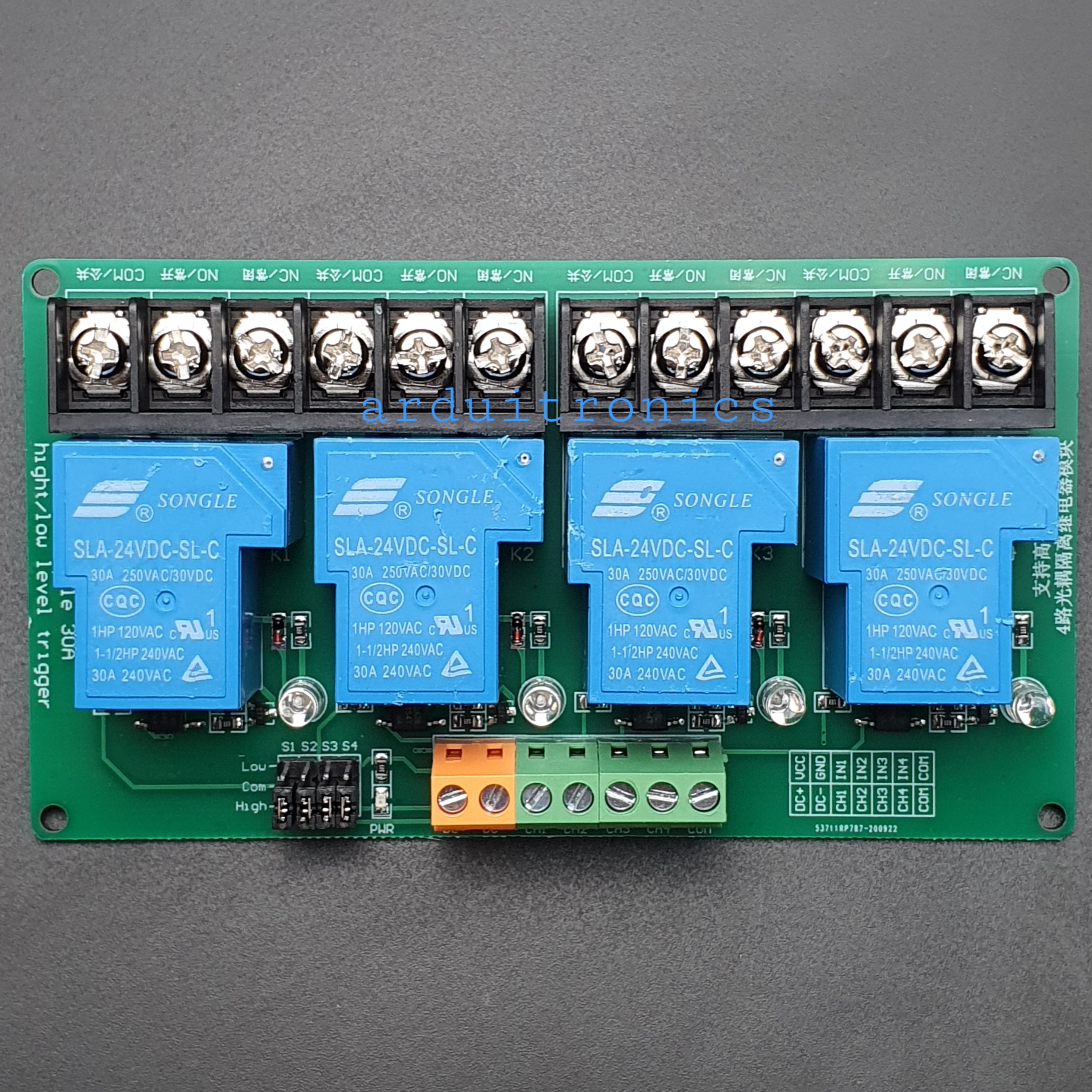 4 Channel Relay 24V 30A รีเลย์ 24V 30A ทำงานแบบ Active Low/High