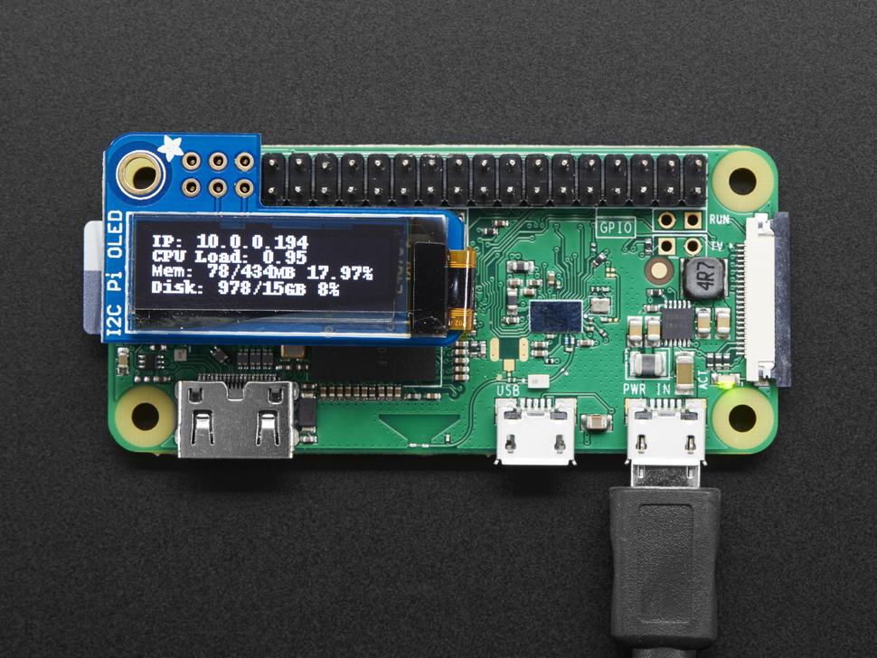 PiOLED - 128x32 Monochrome OLED Add-on for Raspberry Pi (แท้ by Adafruit)