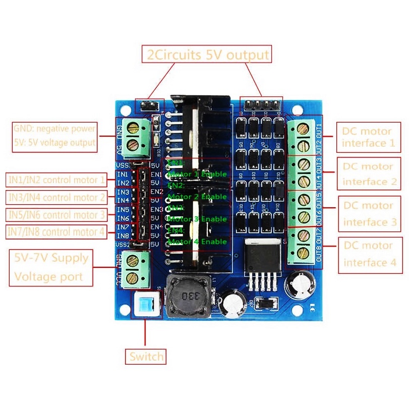 L298N โมดูลขับมอเตอร์ 4 ช่อง L298N Motor Drive Module V2