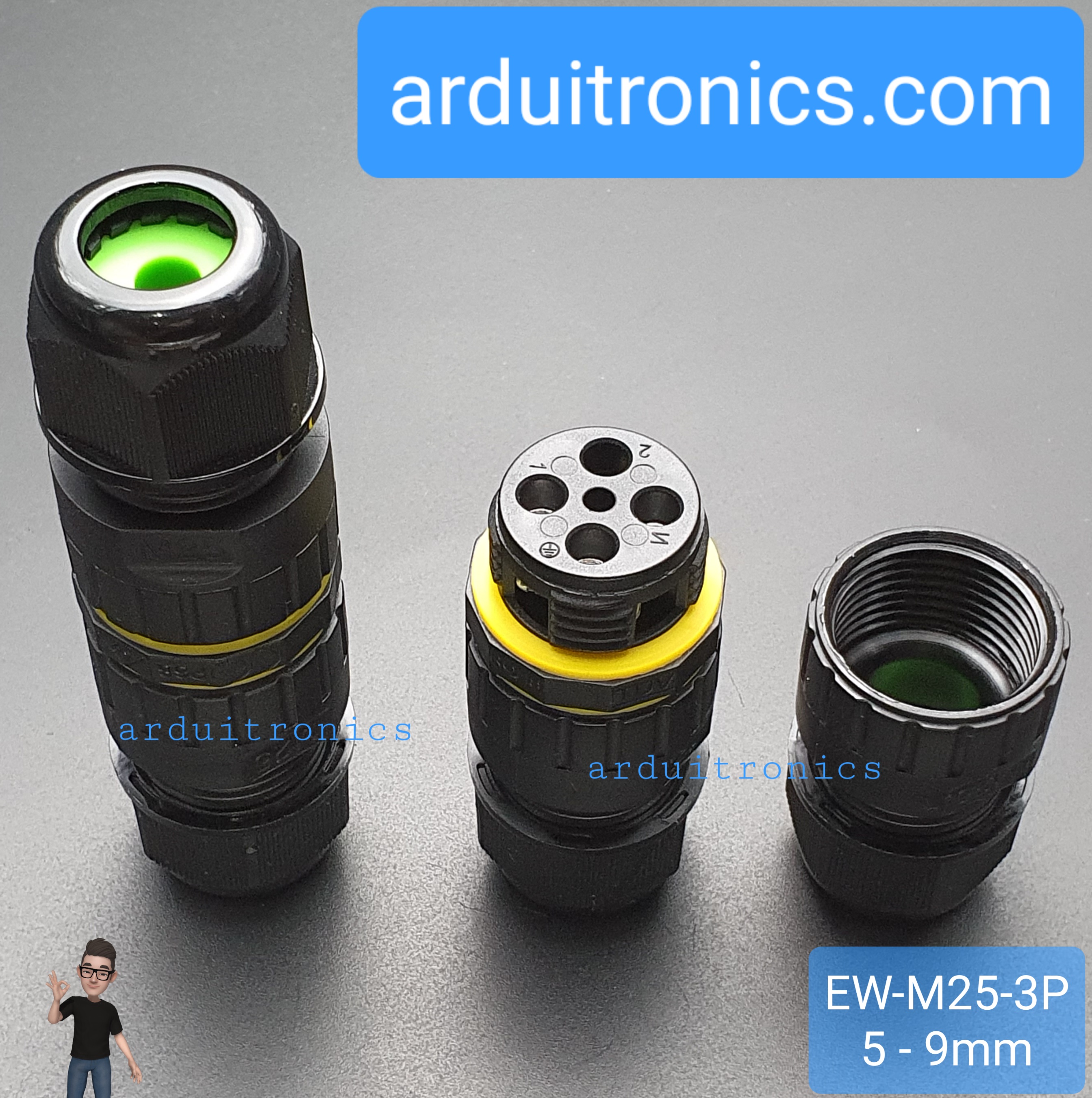 EW-M25-3P Waterproof / Rainproof Outdoor Cable Connector (wire diameter 5-9mm)