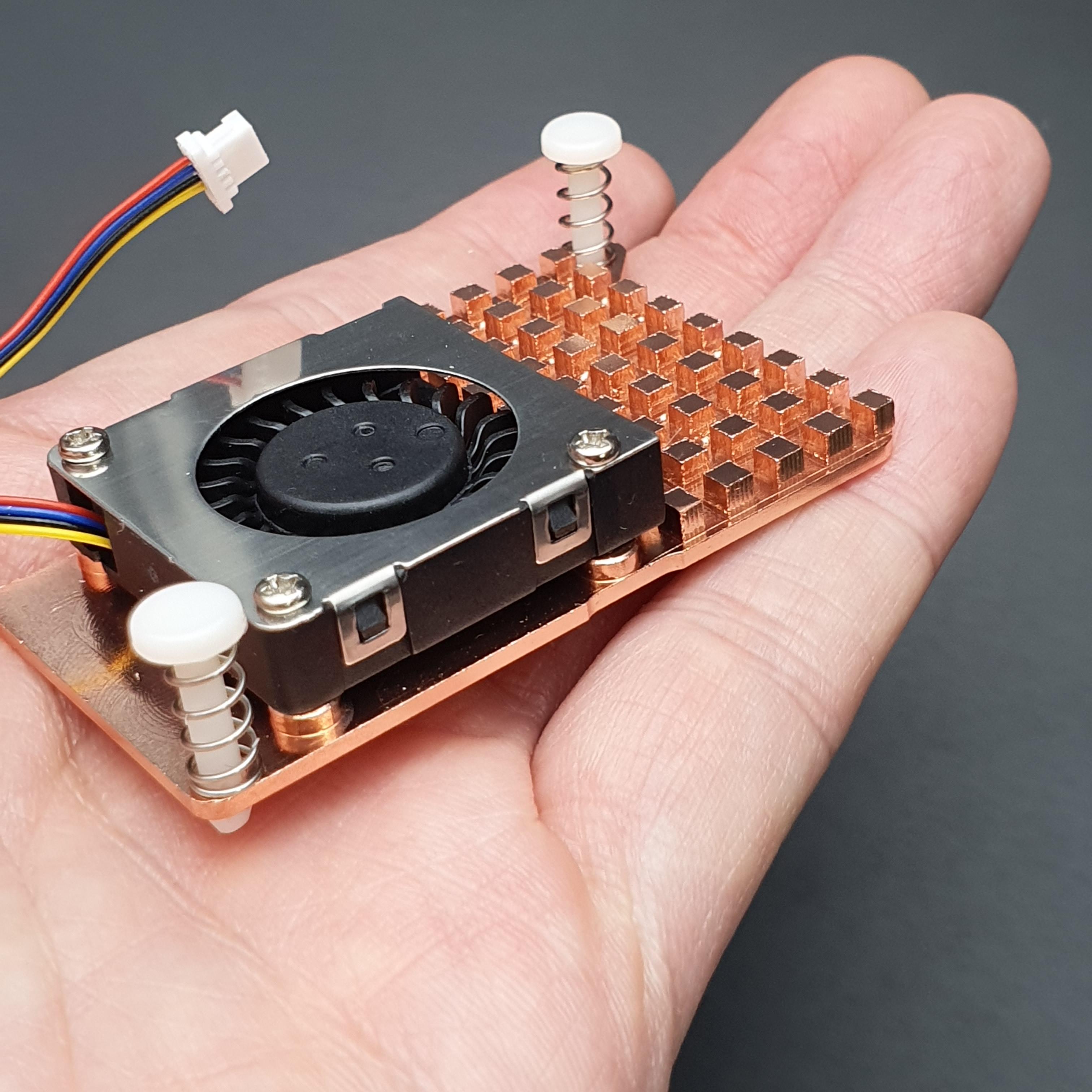 Raspberry Pi 5 Active Cooling Fan With Aluminum Radiator Heat Sink - สีทองแดงและพัดลมสีดำ