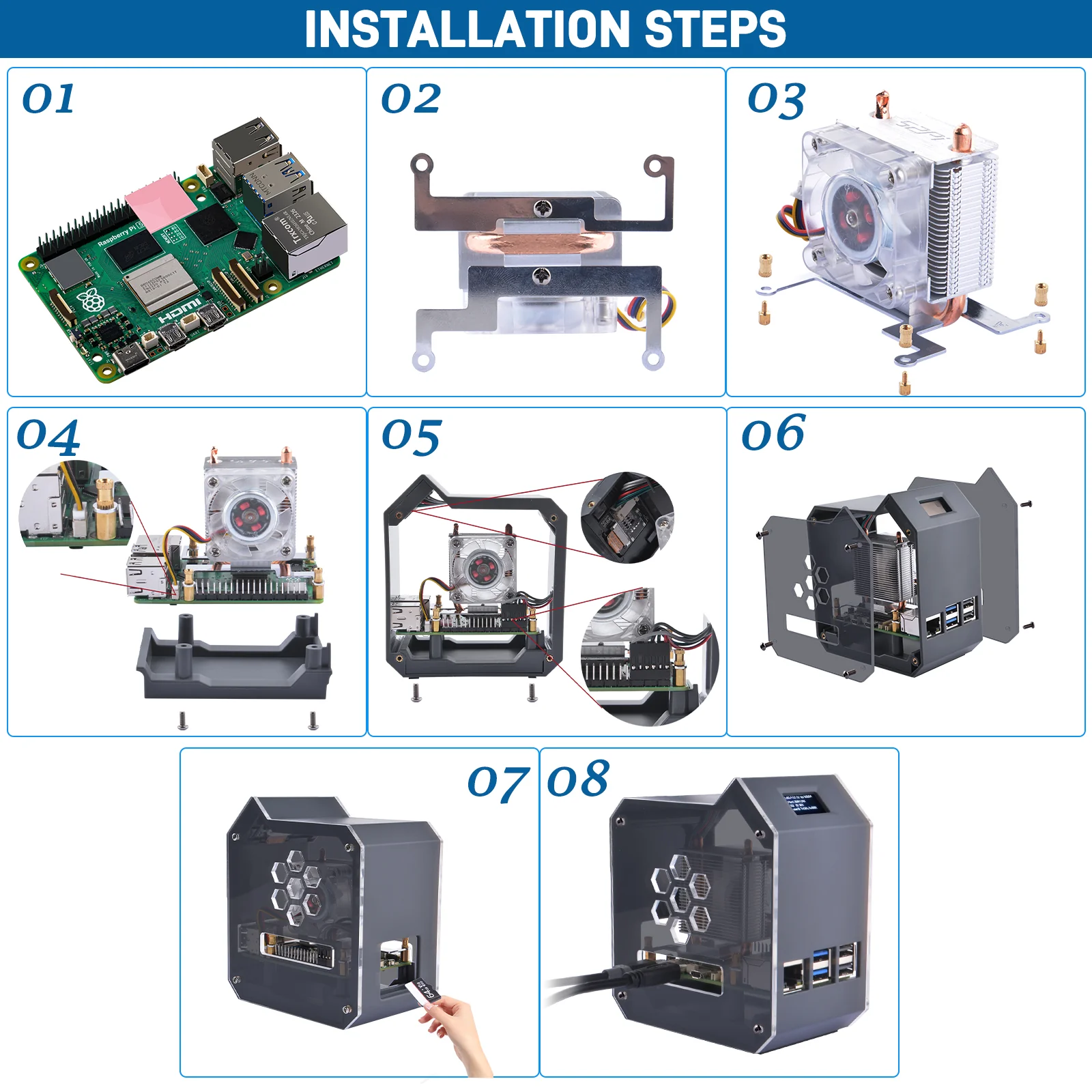 52Pi ABS Mini Tower Kit Black Enclosure Case for Raspberry Pi 5 with Ice Tower Cooler OLED