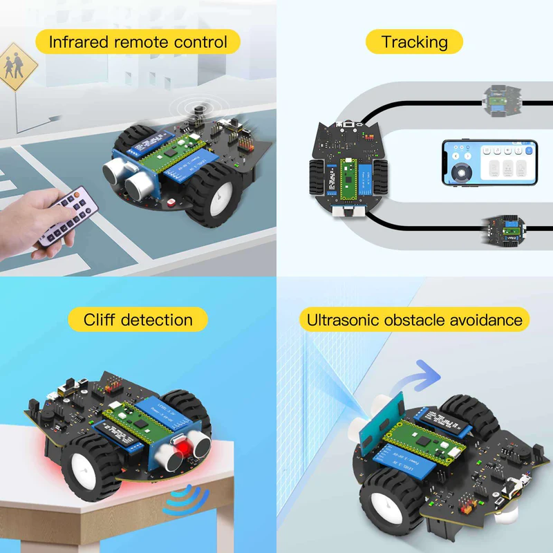 Intelligent Raspberry Pi Pico Car Kit microPython Education Robot Sensor Bluetooth APP