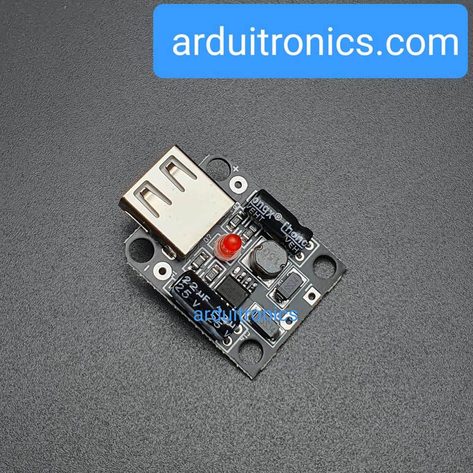 โมดูลแปลงไฟ Step Down 5-20V เป็น 5V แบบ USB กระแสสูงสุด 2A พร้อมกล่อง PCB สีดำ