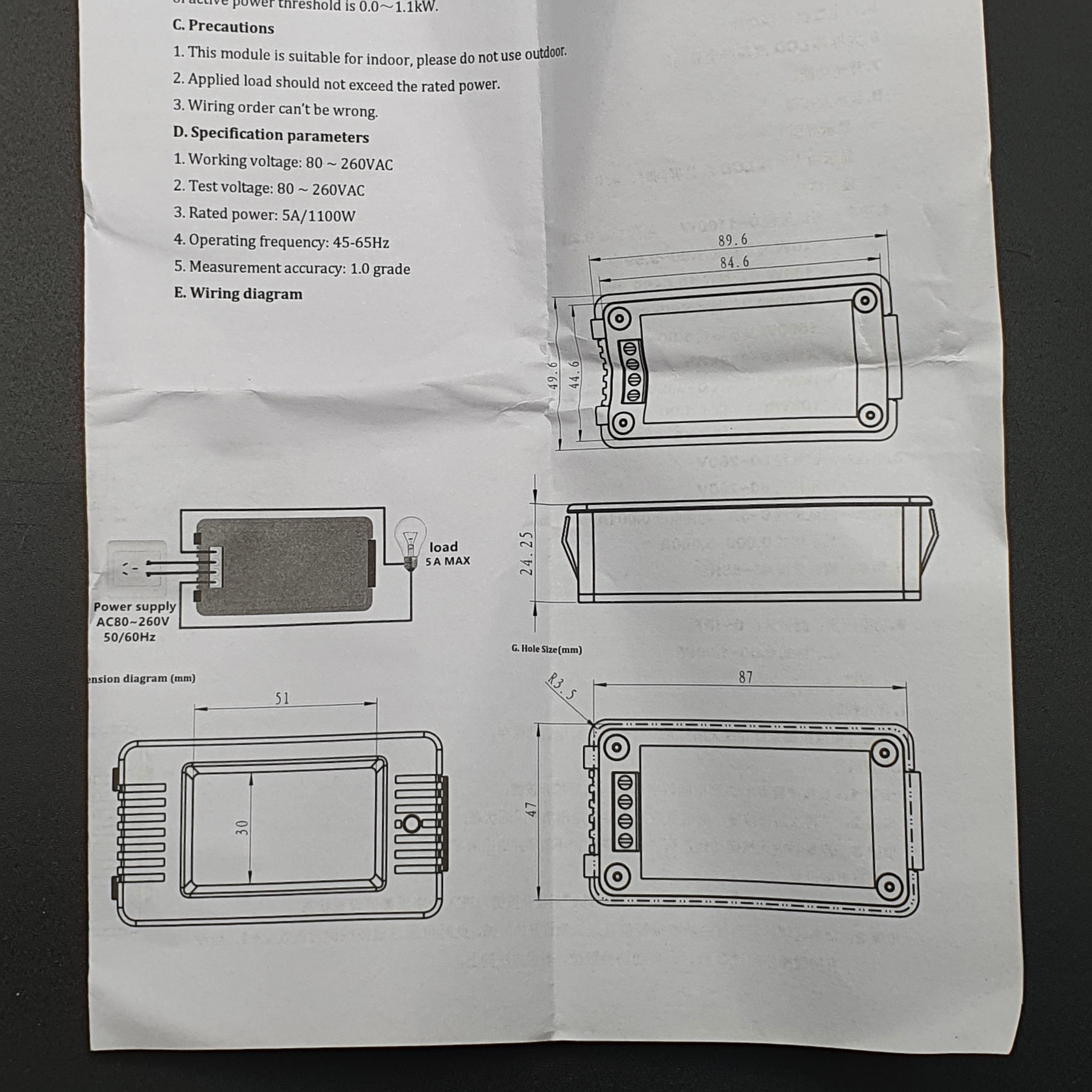 PZEM-018 5A AC Digital Power Meter มิเตอร์วัดการใช้พลังงาน