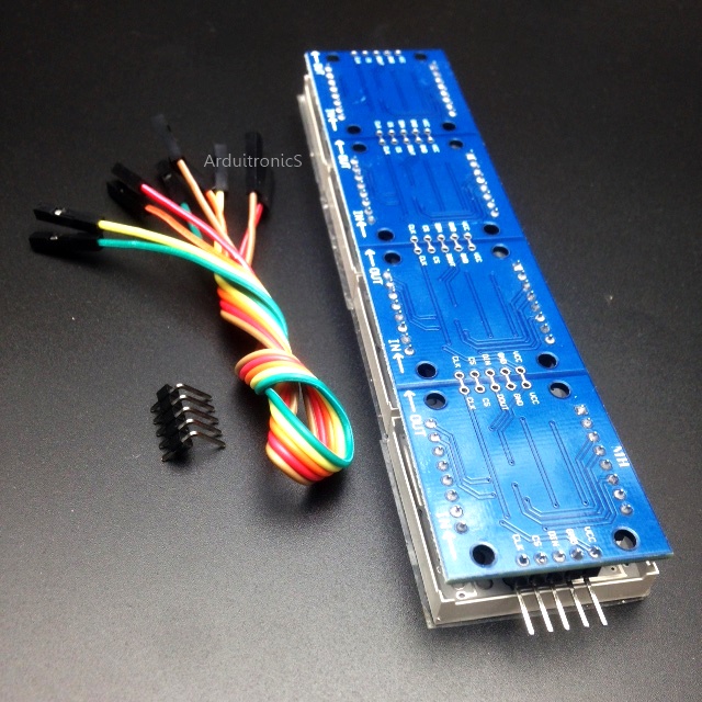 Red LED Matrix Driver MAX7219 IC Driver Module + LED Dot Matrix 8x8 ขนาด 32mm x 32mm 4 ชุด พร้อมสายไฟ