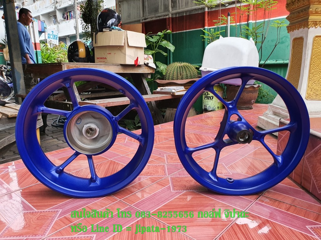 (Aerox) ชุดวงล้อแม็ก หน้าหลัง Yamaha Aerox 155 (สีน้ำเงิน) แท้ (ขายเป็นคู่)