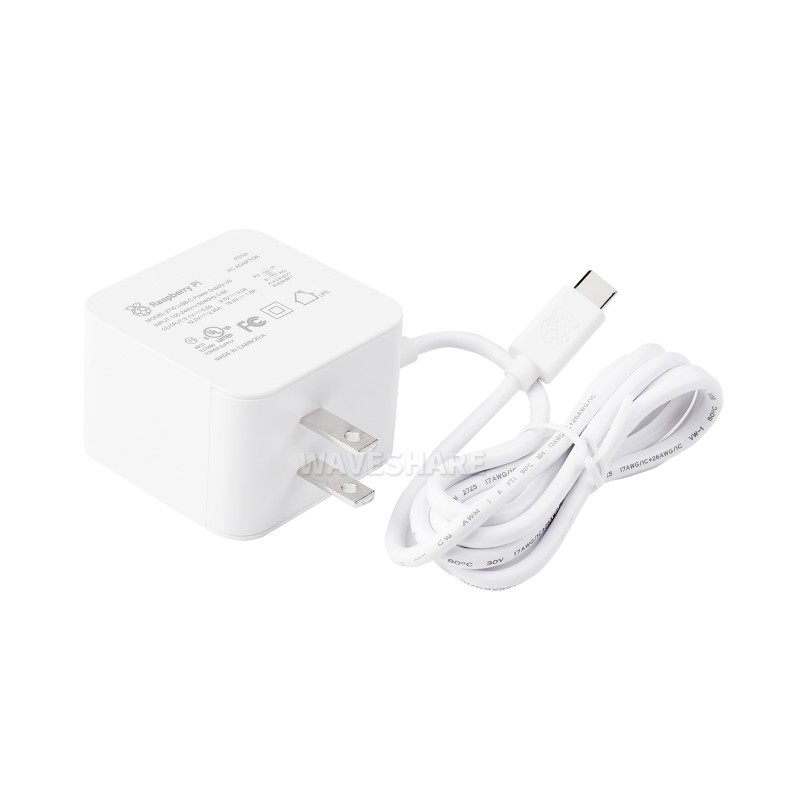 Official Power Supply, USB-C, 5.1V, 5A, White (US Plug) - Raspberry Pi 5 / 4B